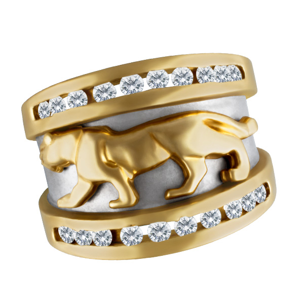 Diamond Ring in 14k gold with a panther image 1