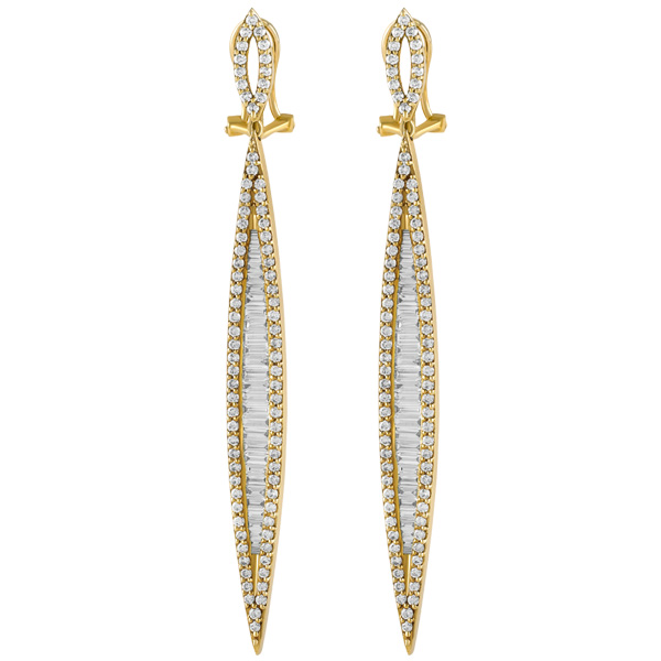 Elongated diamond earrings in 18k yellow gold image 1