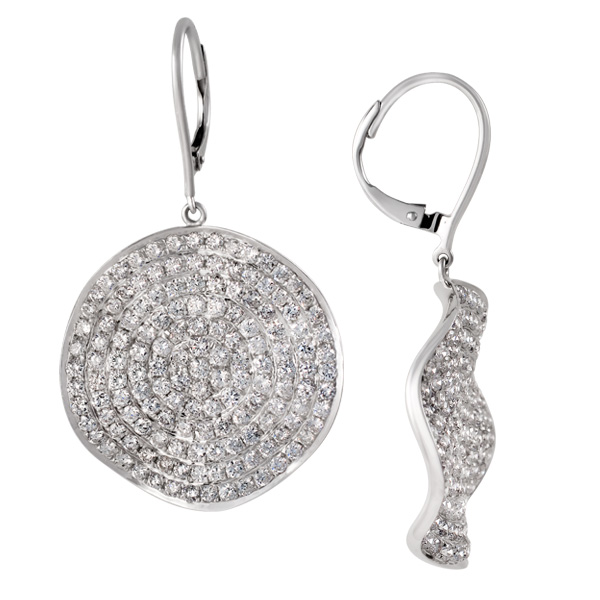 Pave diamond earrings in 18k white gold image 1