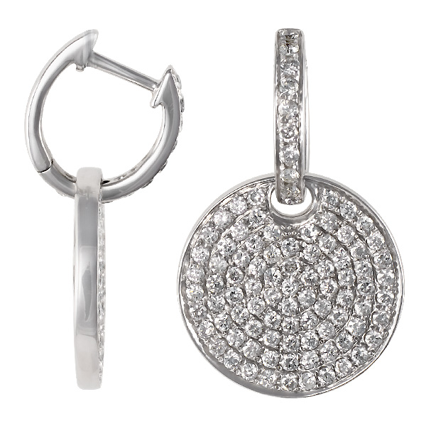 Pave drop disc earrings in 18k white gold image 1