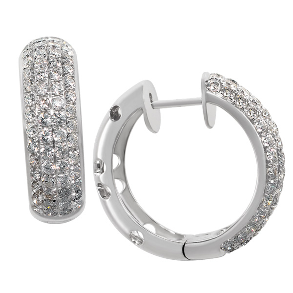 Huggie style diamond hoops in 18k white gold image 1