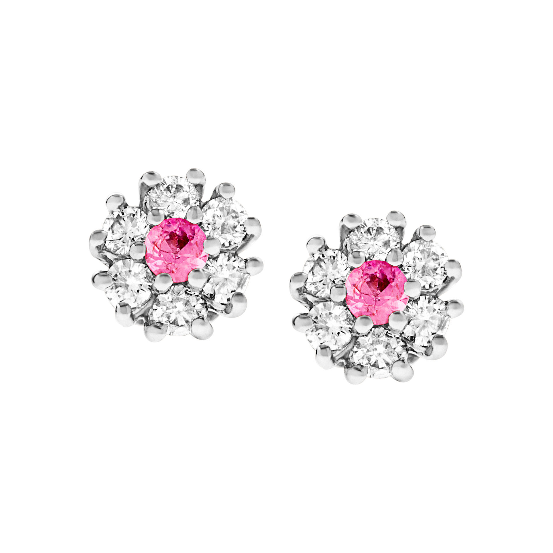 Flower pink sapphire & diamond earrings in 18k white gold. 0.48 cts in diamonds. image 1