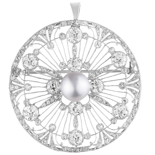 Platinum Diamond Spray pin/pendant. 5.00 carats in european cut diamonds image 1
