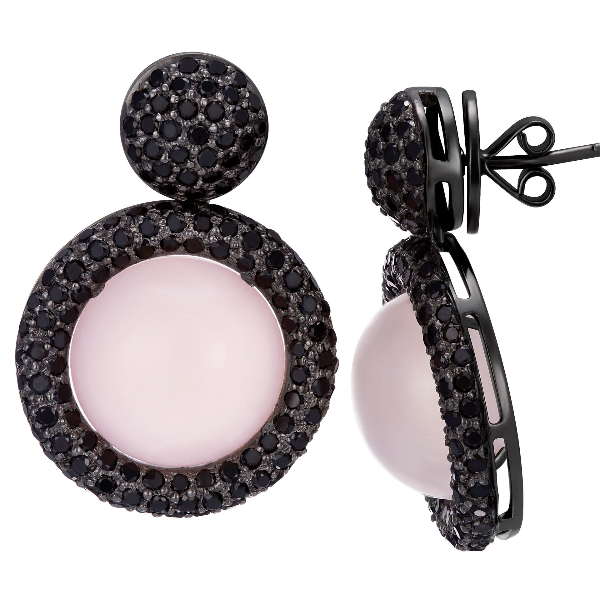 Black diamond & Rose quartz earrings in 18k PVD image 1