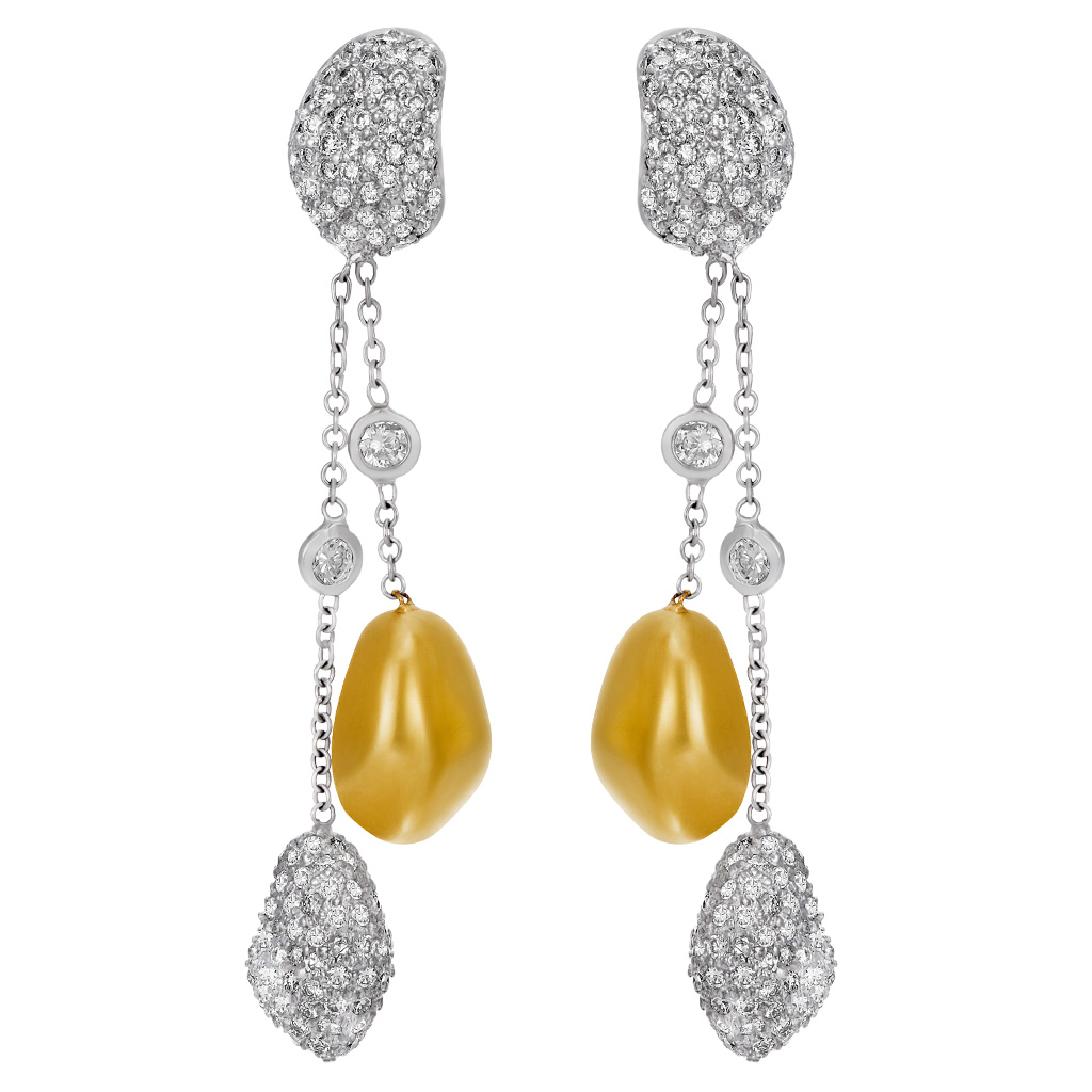 Beaded diamond and gold drop earrings image 1