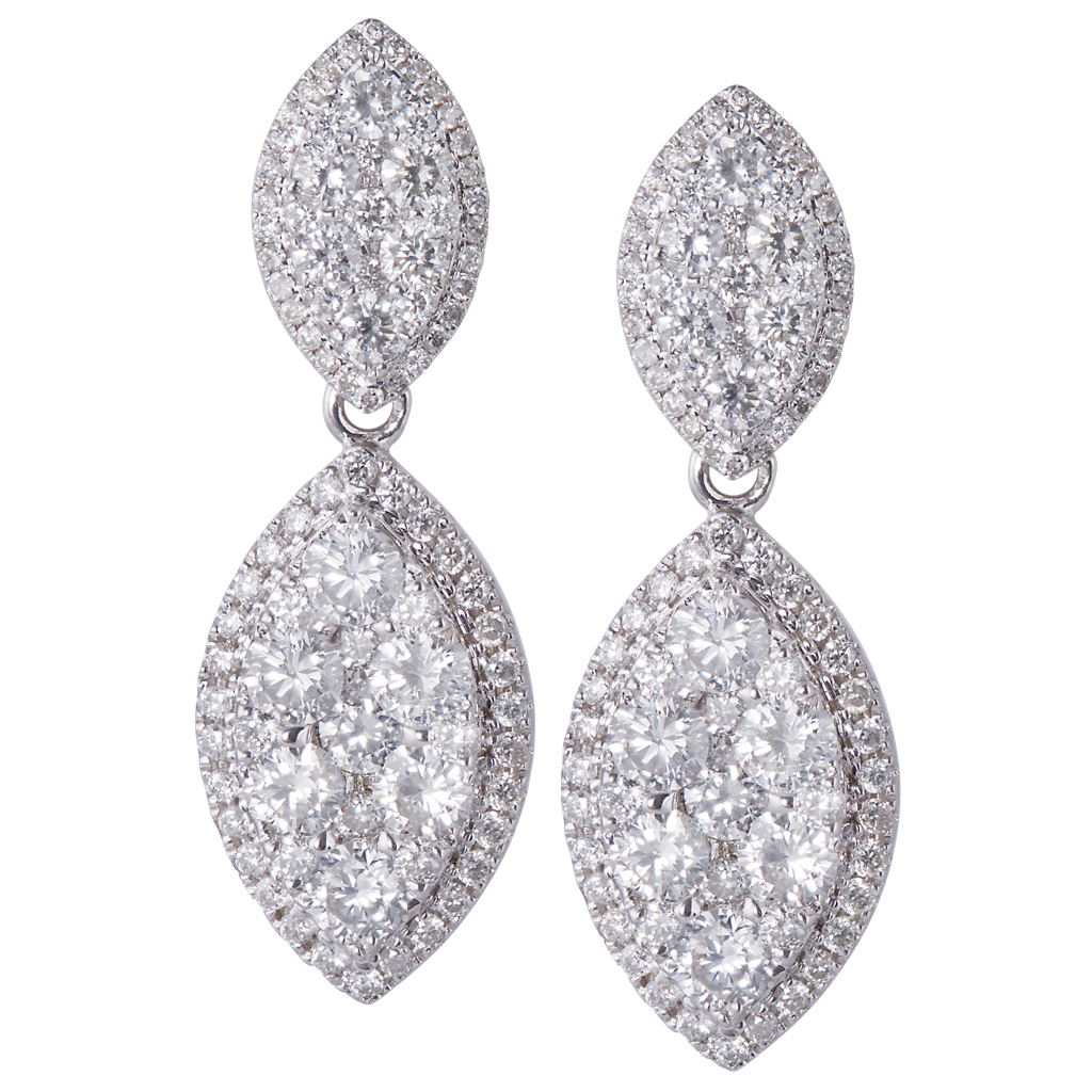 18k White Gold hanging diamond earrings. 2.19cts in white clean diamonds. image 1