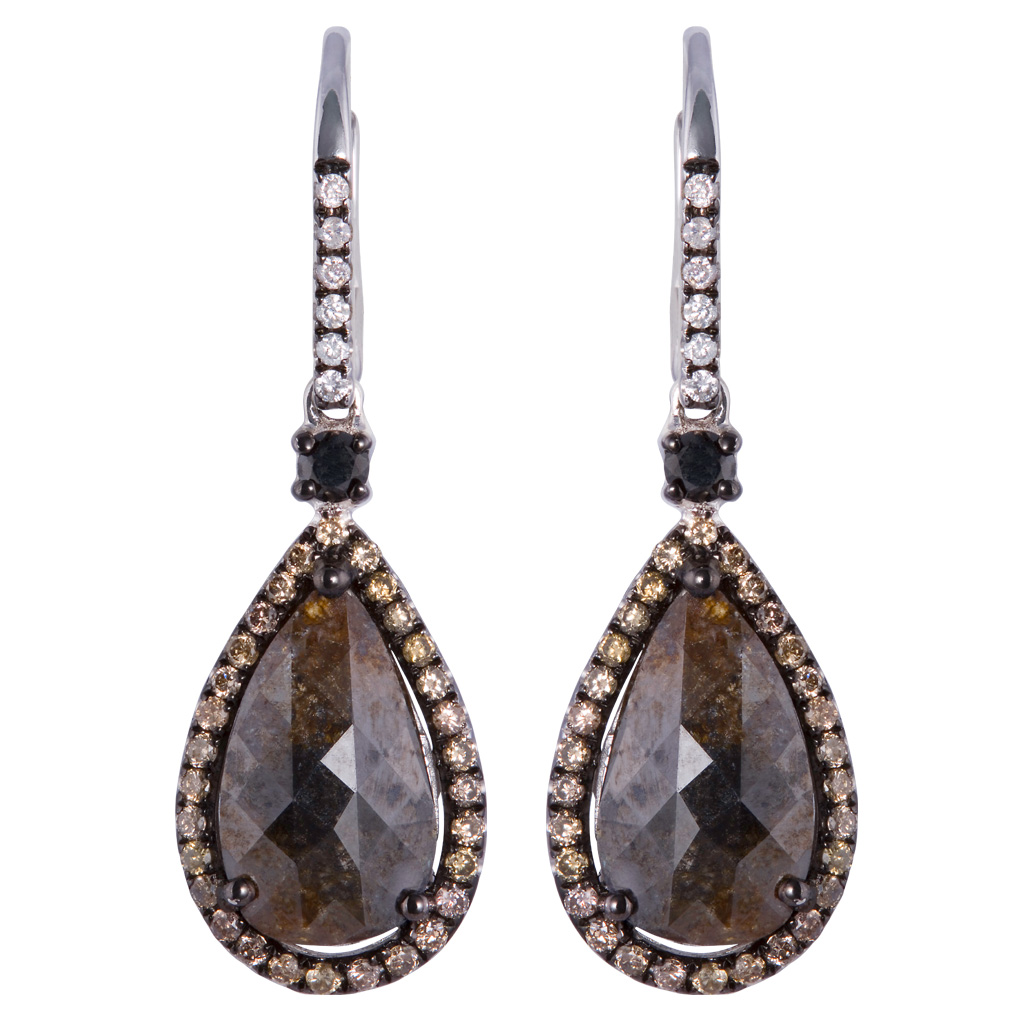 18k white gold tear drop diamond hanging earrings. 6.11 carats in diamonds image 1