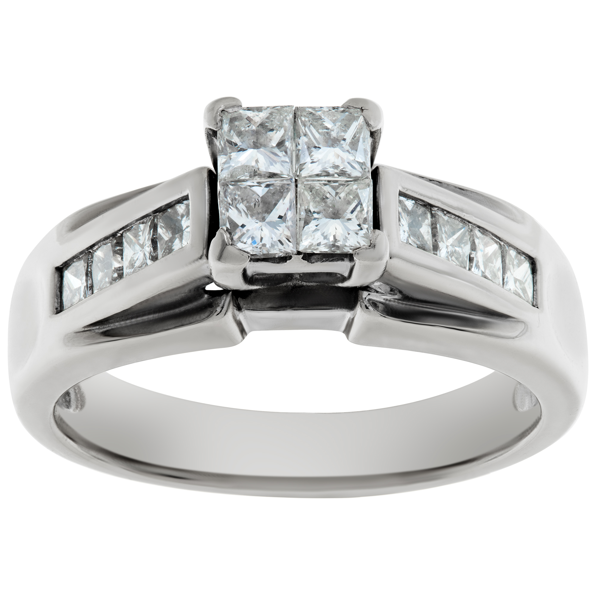Illusion brilliant princess cut diamond ring set in 14k white gold. Princess cut diamonds approx. weight: 1.00 carat image 1