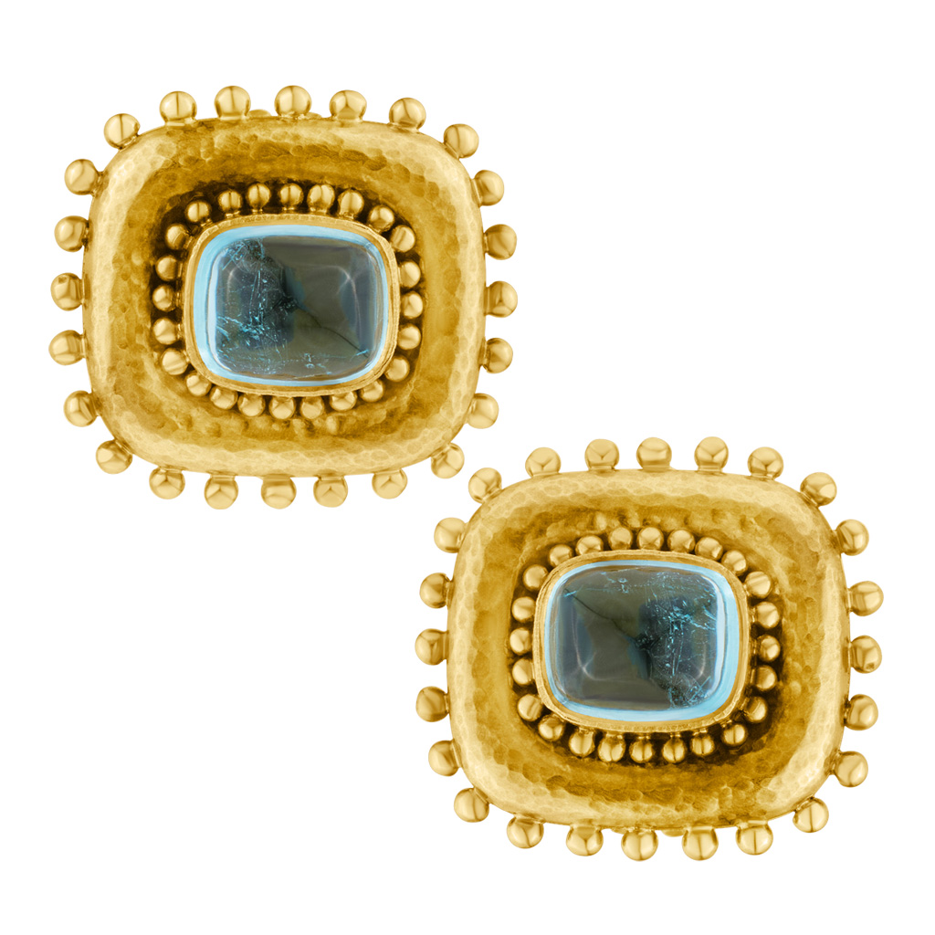 Cabochon Aquamarine Earrings in 18k Gold image 1