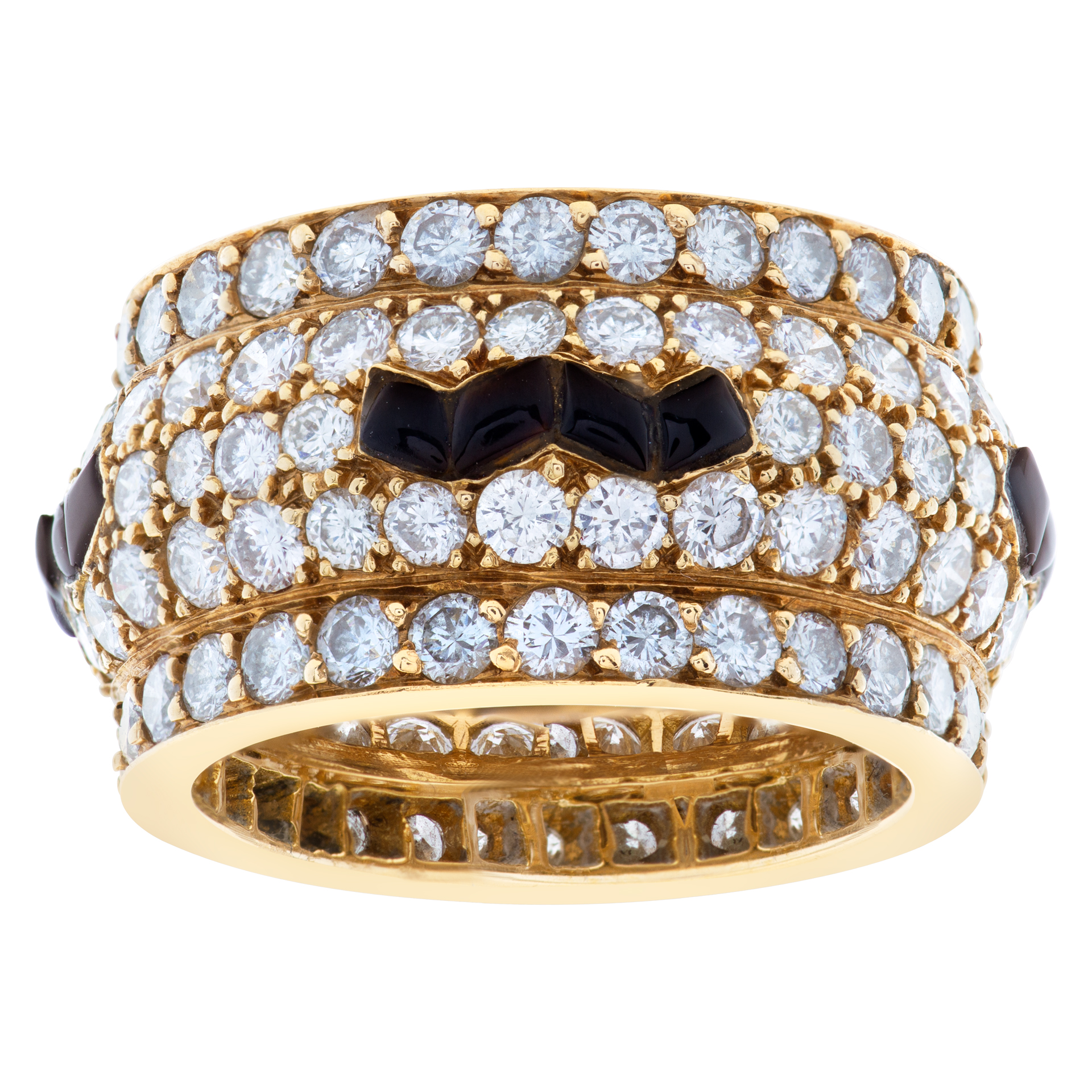 Domed diamond eternity band and ring with onyx inlay in 14k yellow gold. 5.4cts in diamonds image 1