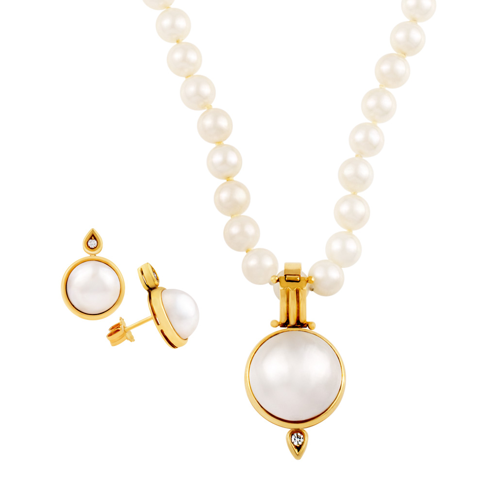 18k pearl set necklace and earrings image 1