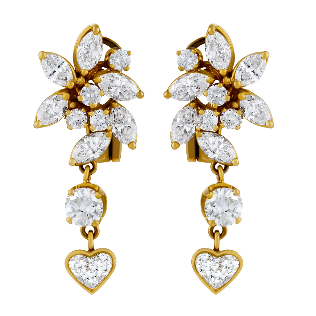 Marquise, round and heart shaped earrings in 18k yellow gold image 1