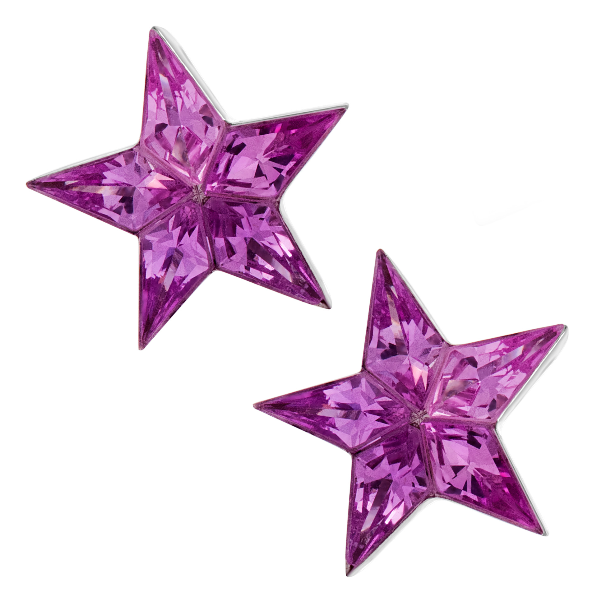 Star pink sapphire earrings in 18k white gold. 2.50 carats in fancy cut sapphires image 1
