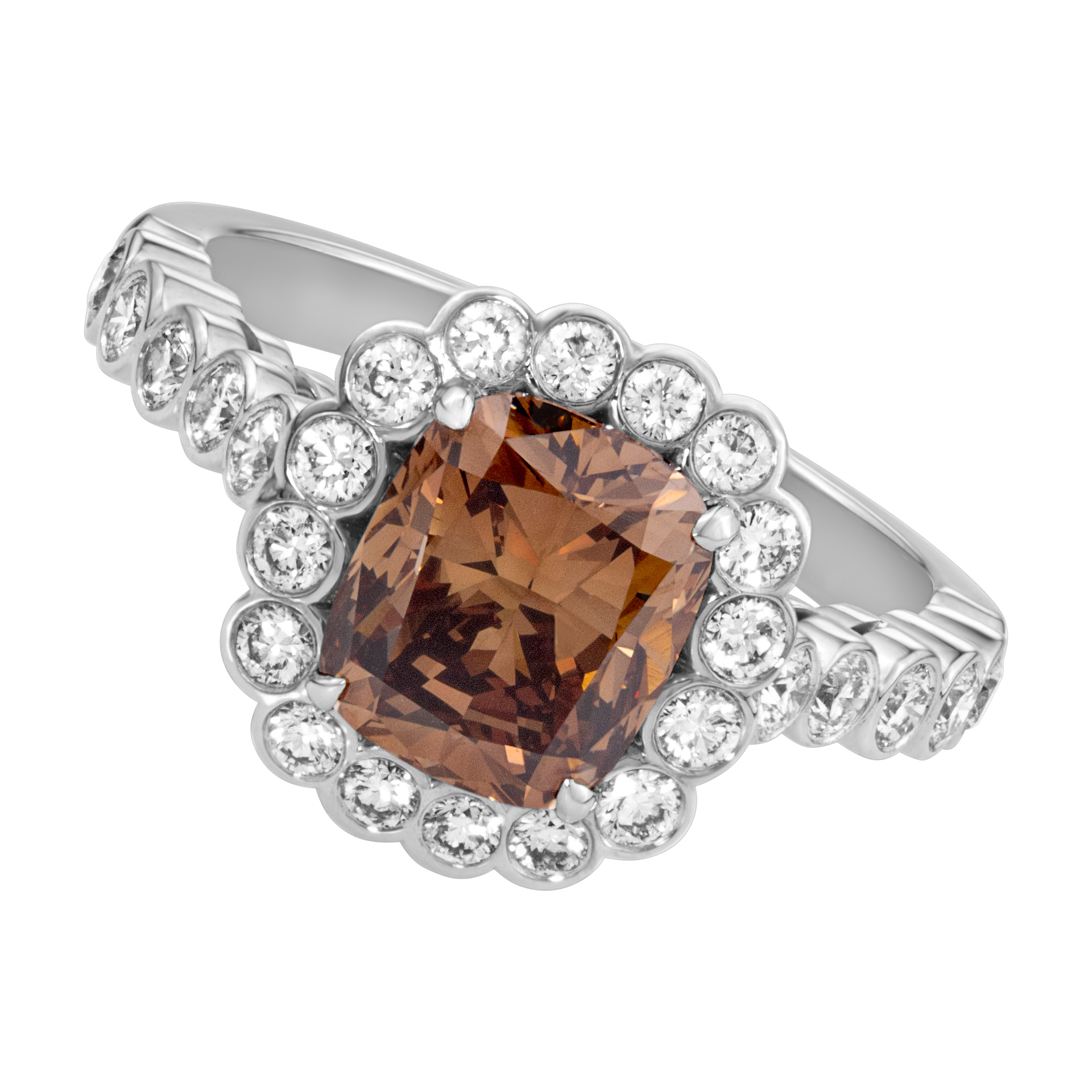Cognac and white diamond ring set in Platinum image 1