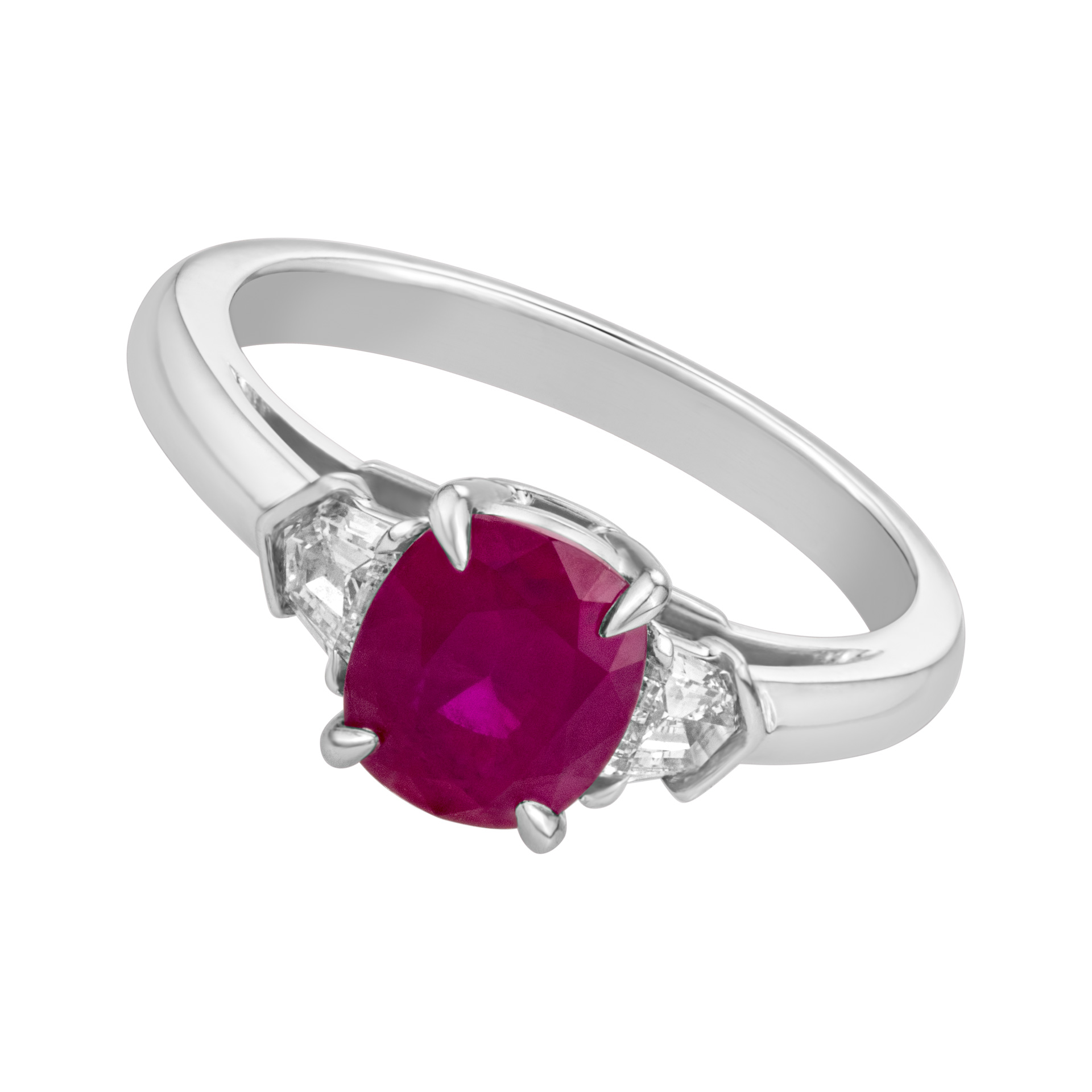 Burma Ruby with bullet cut diamonds set in Platinum ring image 1