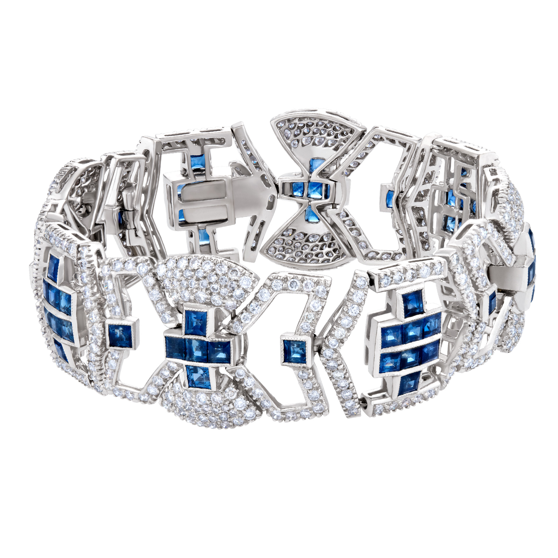Sapphire and diamond Art Deco style bracelet set in 18k white gold image 1