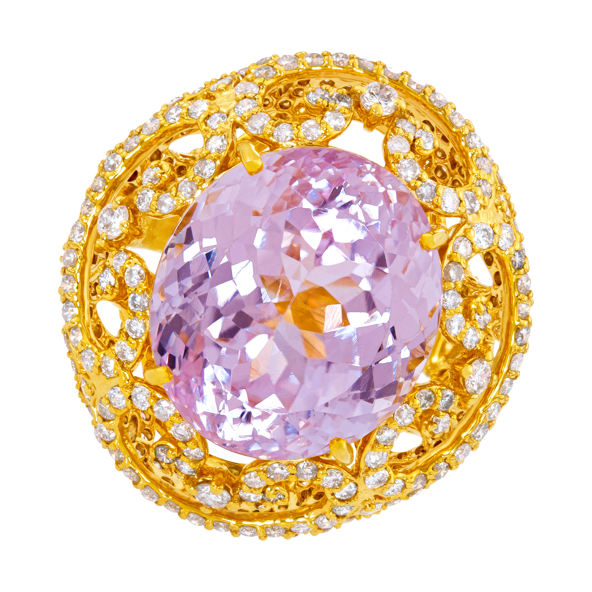 Kunizite and diamond ring set in 18k gold image 1
