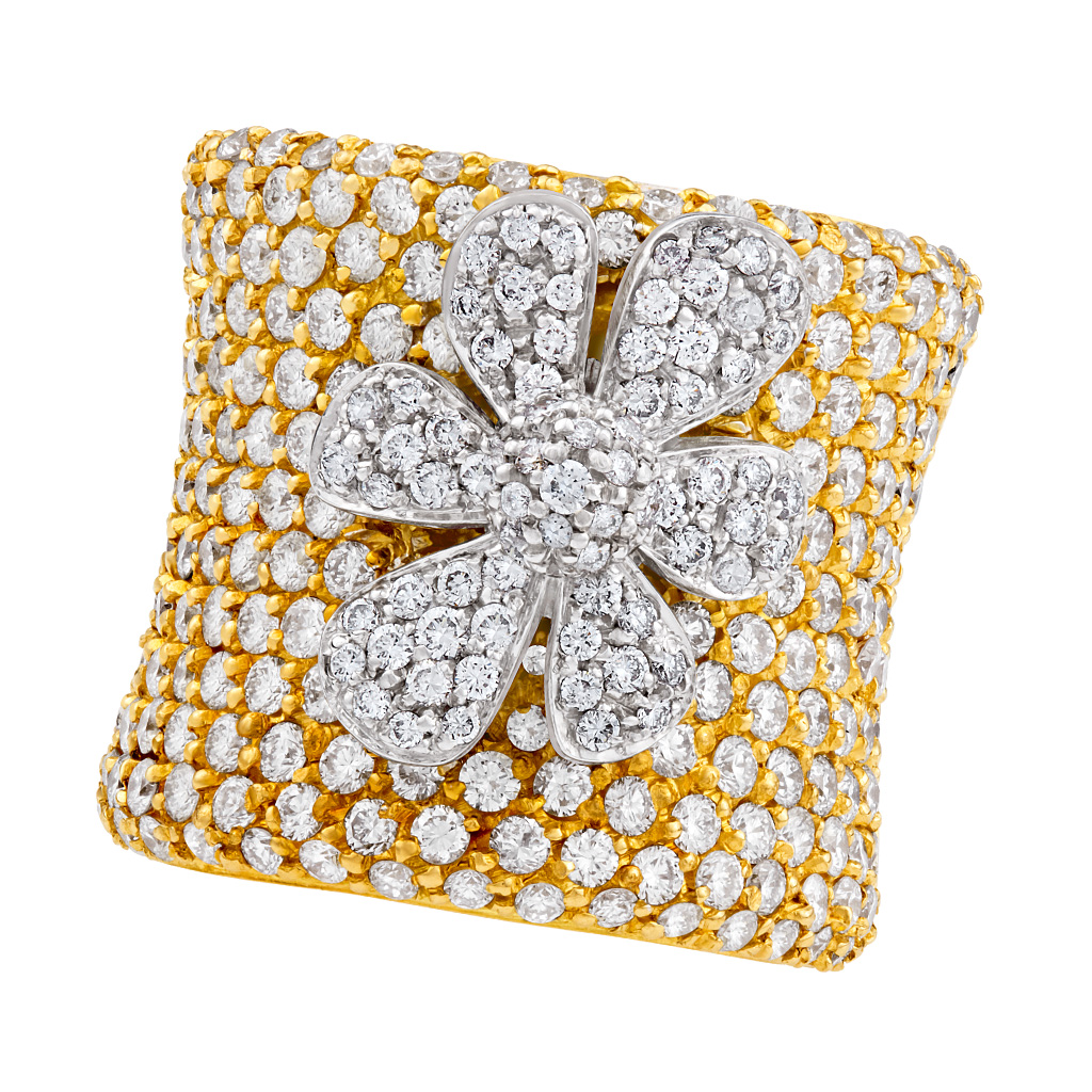 Giorgio Visconti Daisy flower pave diamond ring in 18k gold. 6.50 carats image 1