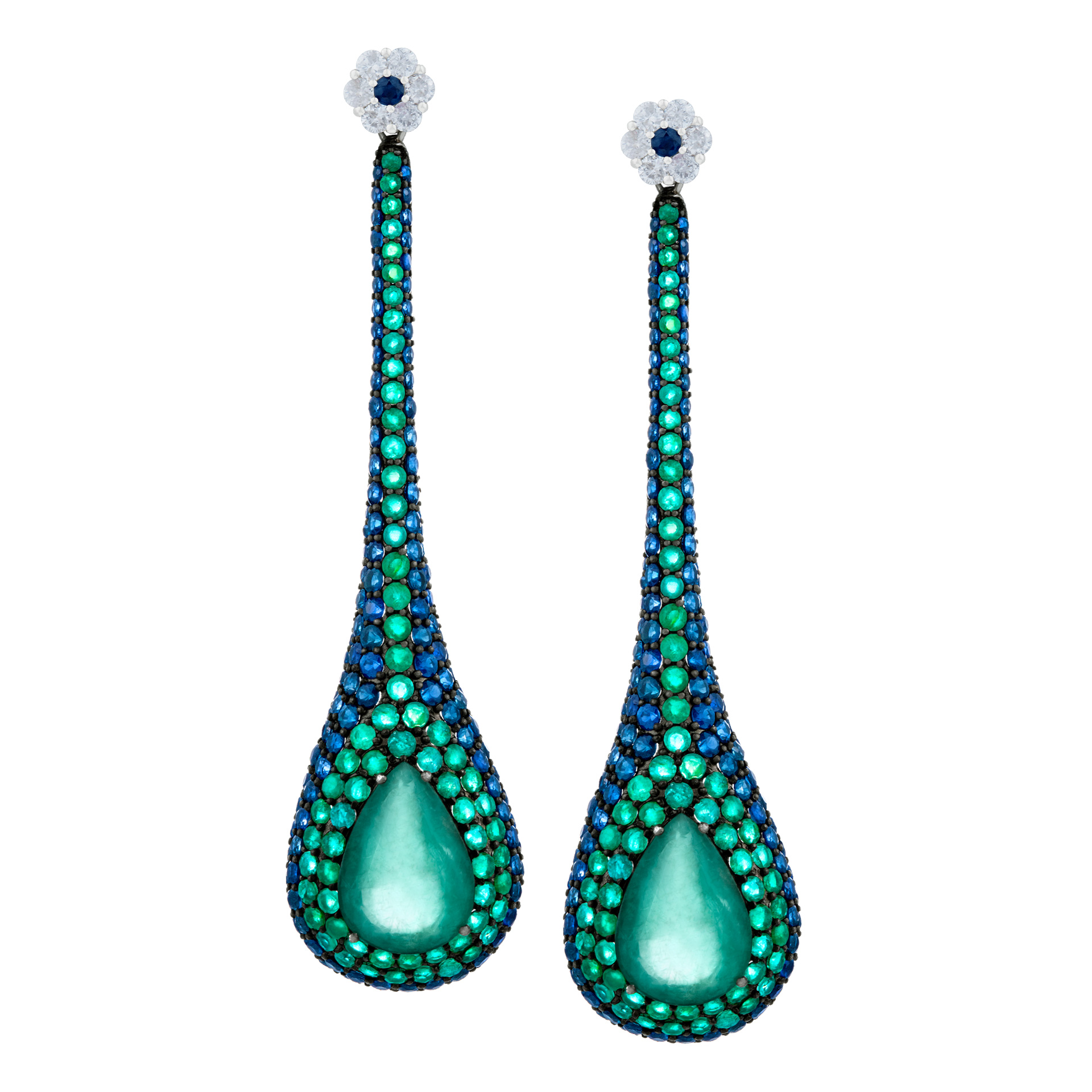 Ladies 18k "black gold" earrings. 15 carats in emeralds. 0.72cts in diamonds image 1