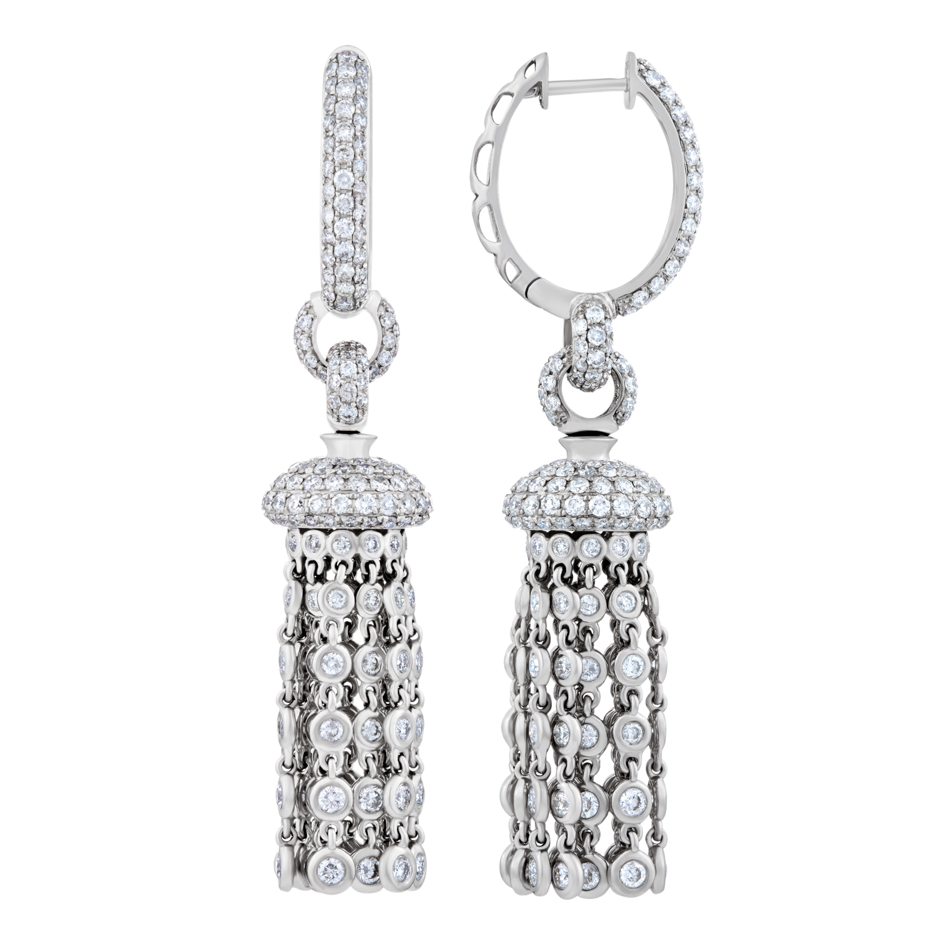 Ladies diamond tassel earrings set in 18 k white gold image 1