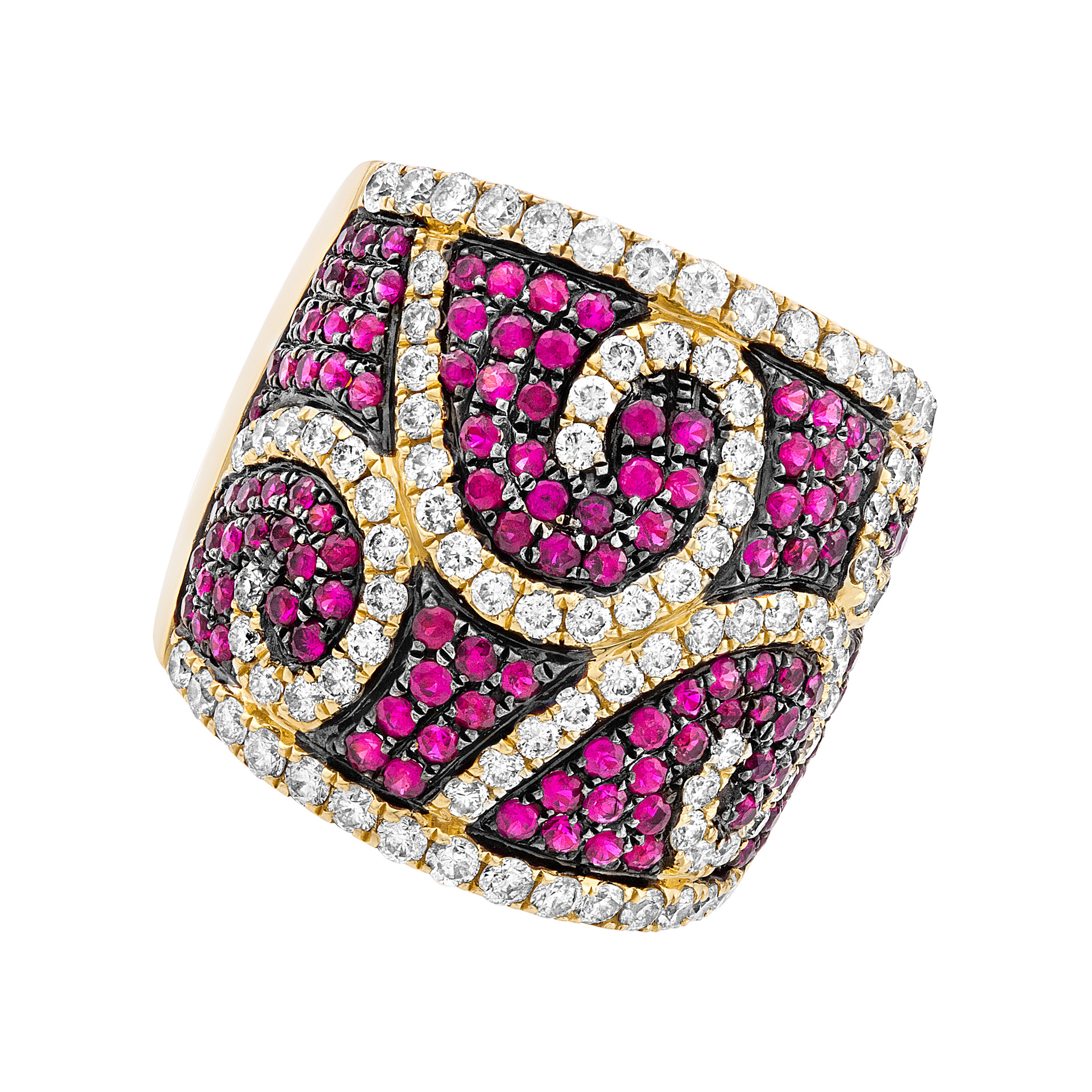 Diamond and ruby ring in 18k yellow gold. 1.35 cts of rubies in PVD, 1.37cts in diamonds image 1