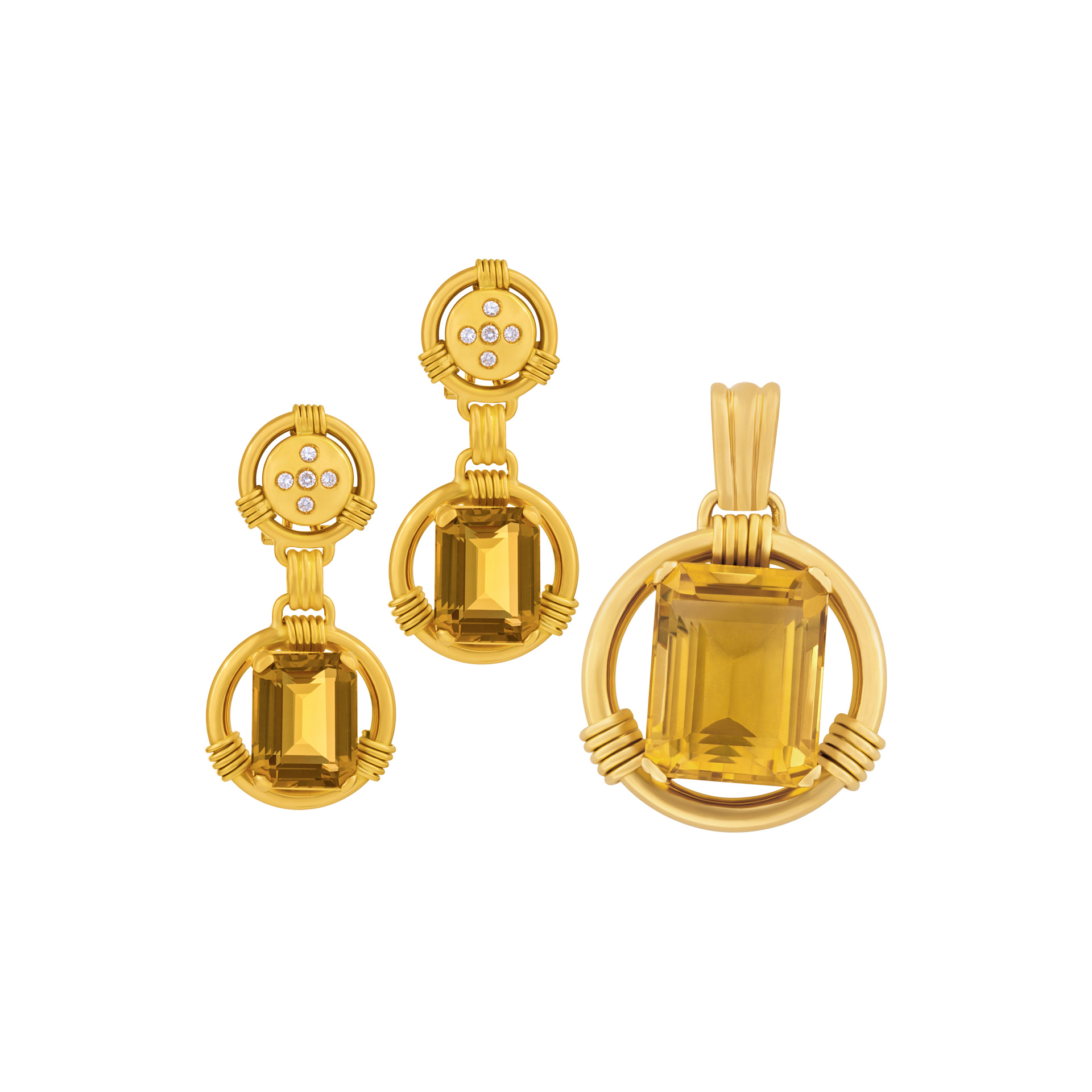 Citrine and diamond earrings and pendant set in 18k image 1