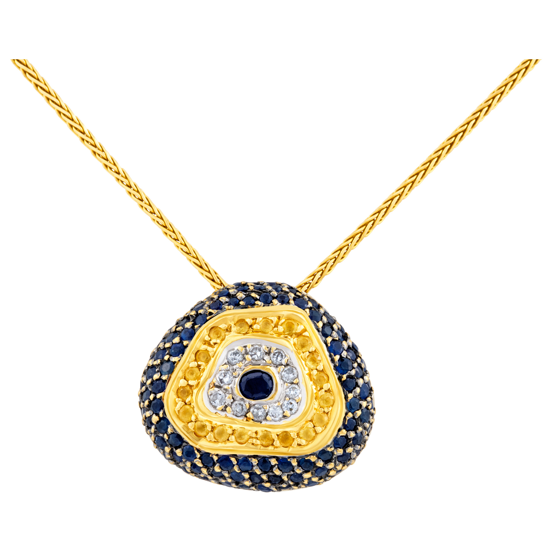 Blue & yellow sapphire and diamond pendant. 4.00 carats in colorful sapphires and approx 0.50 carats in diamonds image 1