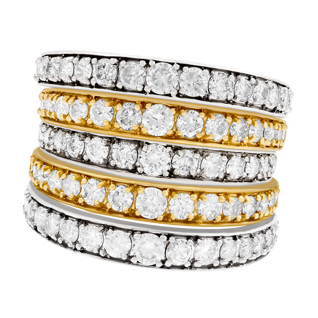 Fan Style Diamond Ring in 18k white and yellow gold. 2.5cts in round diamonds image 1