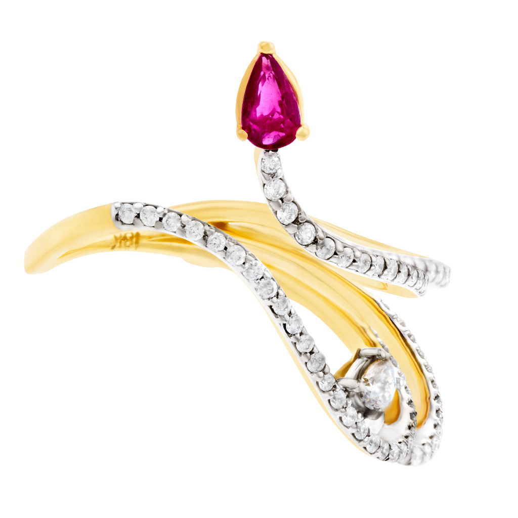 Diamond & ruby ring in 18k yellow gold. image 1