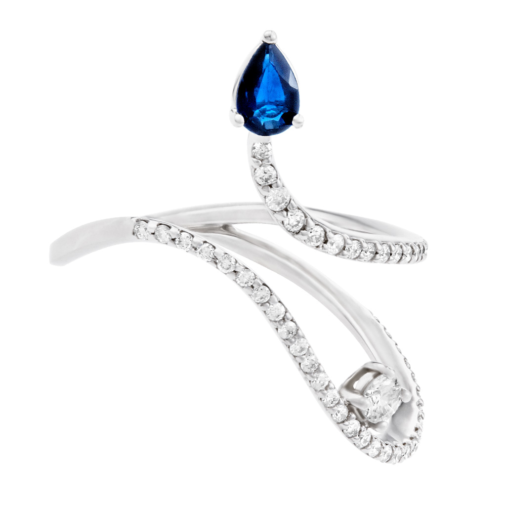 Serpentine sapphire and diamond ring in 18k white gold image 1