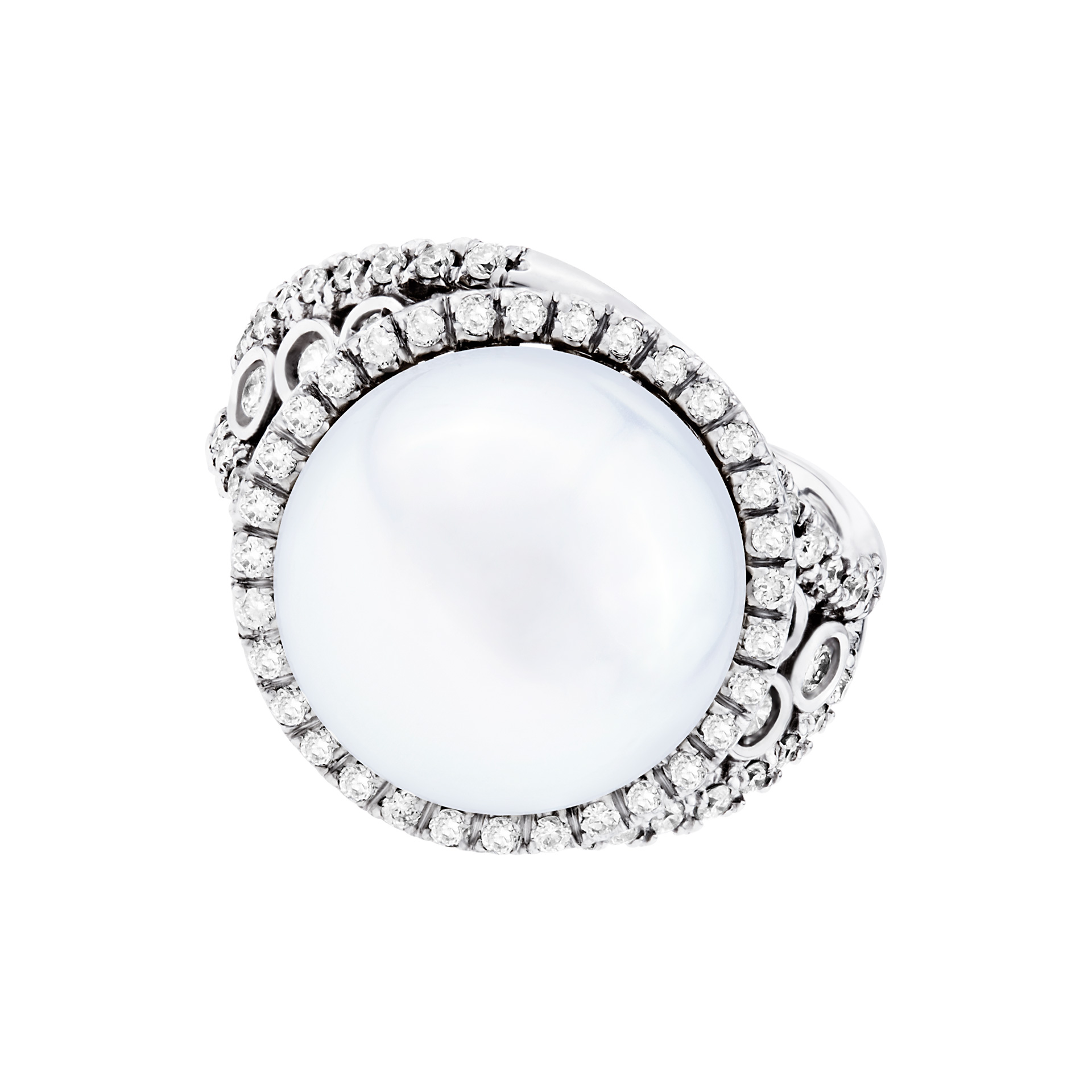 Pearl ring with diamonds in 18k white gold image 1
