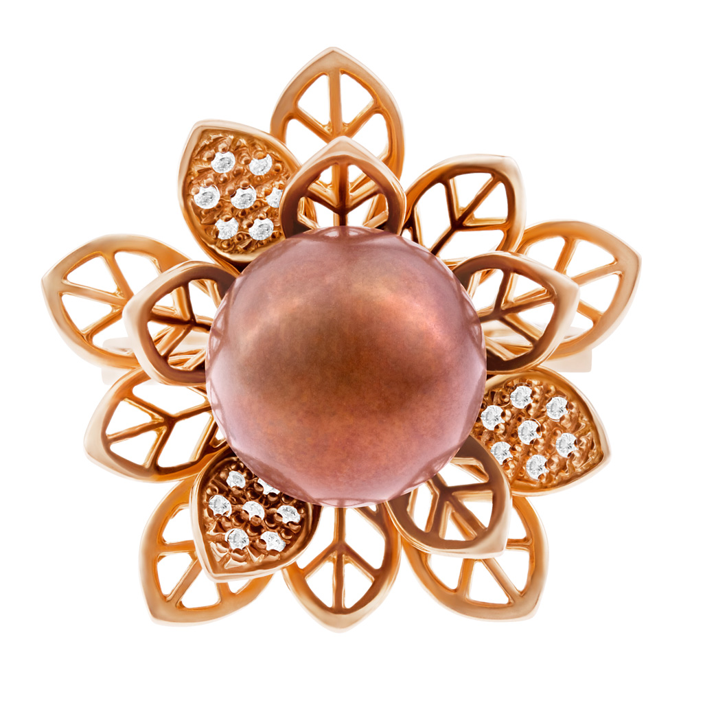 Brown Pearl in 18k pink gold with diamonds image 1