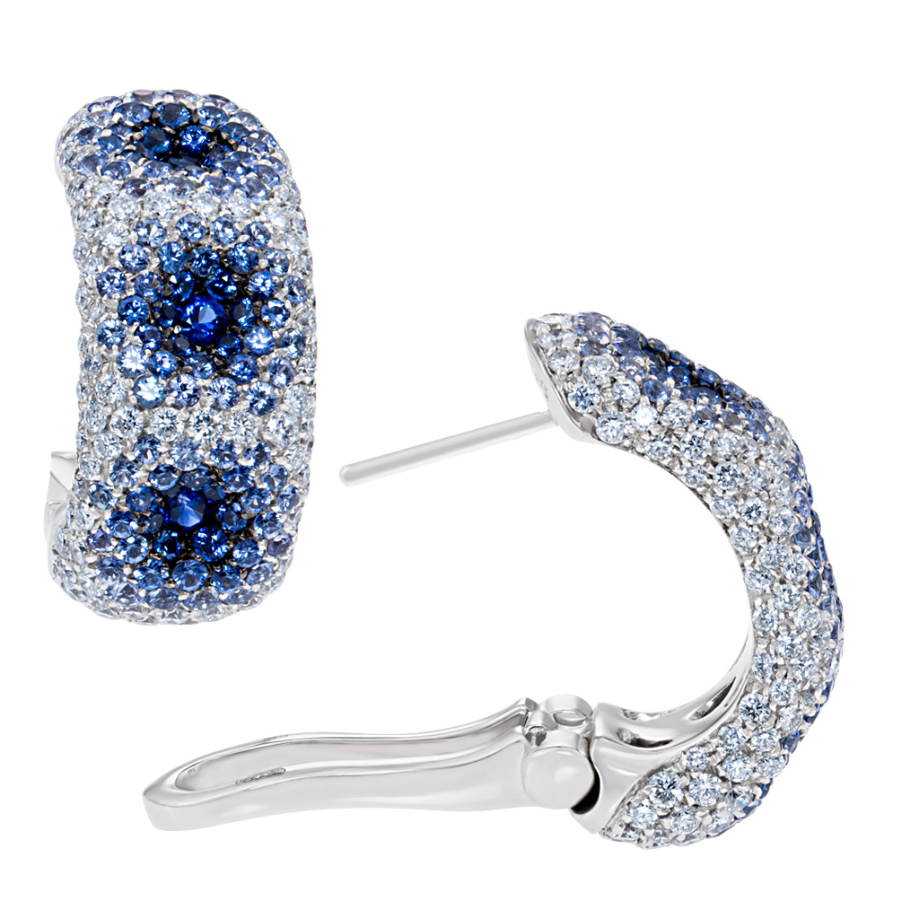 Diamond and sapphire earrings in 18k white gold. image 1