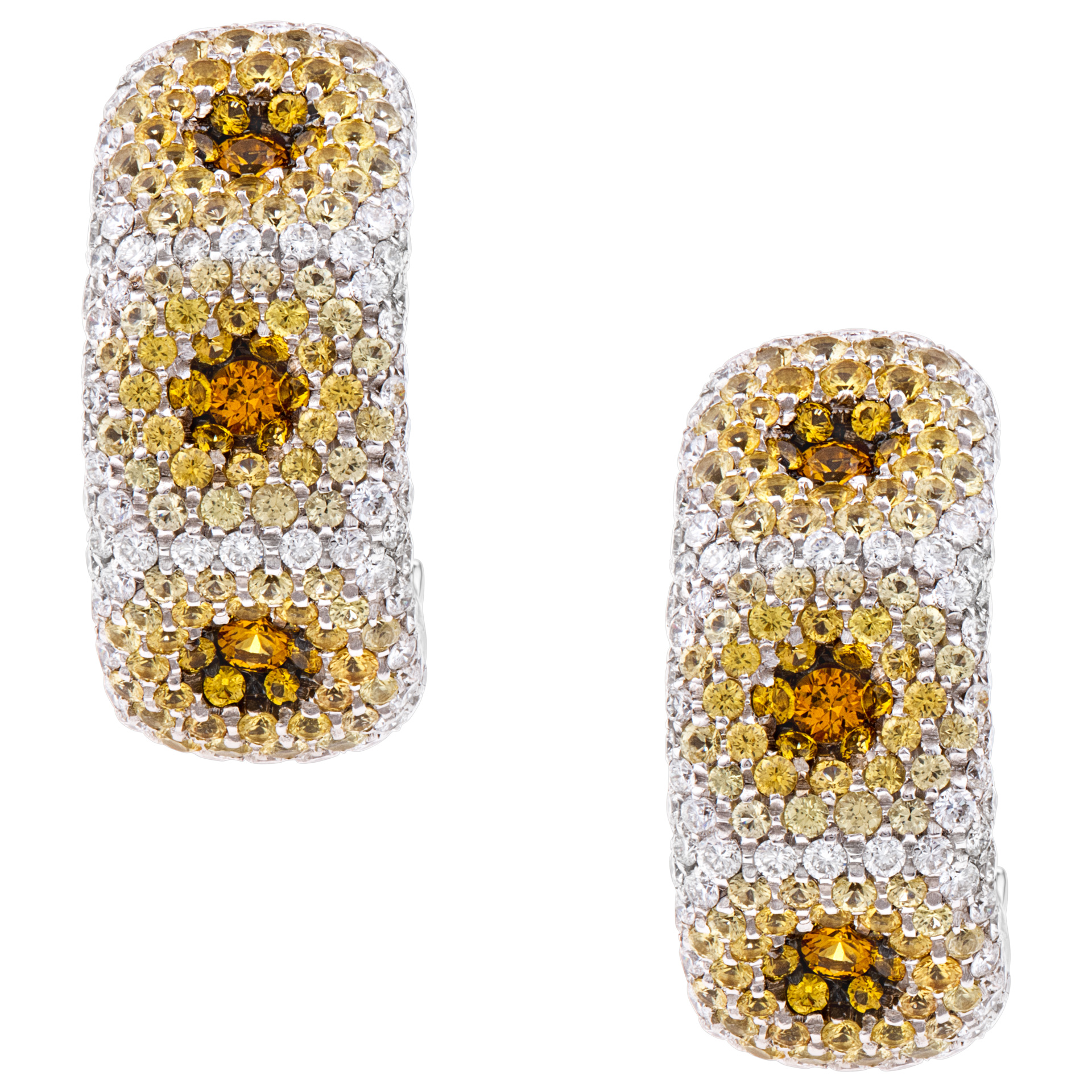 18k white gold pave diamond earrings with yellow sapphires image 1