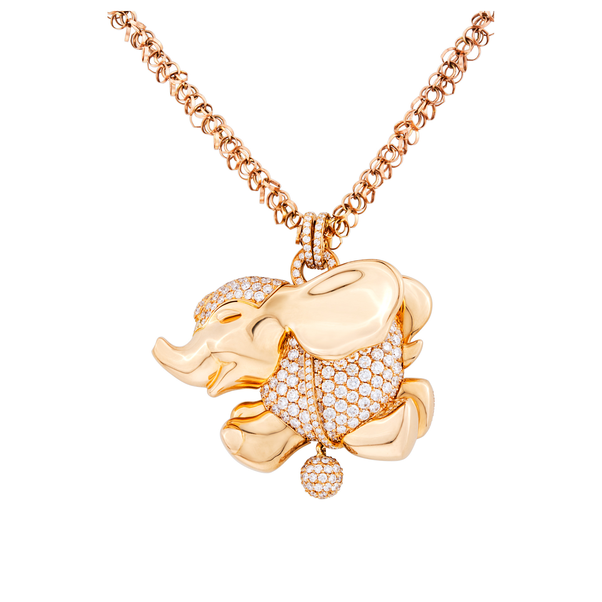 Diamond elephant pendant with rose gold chain image 1