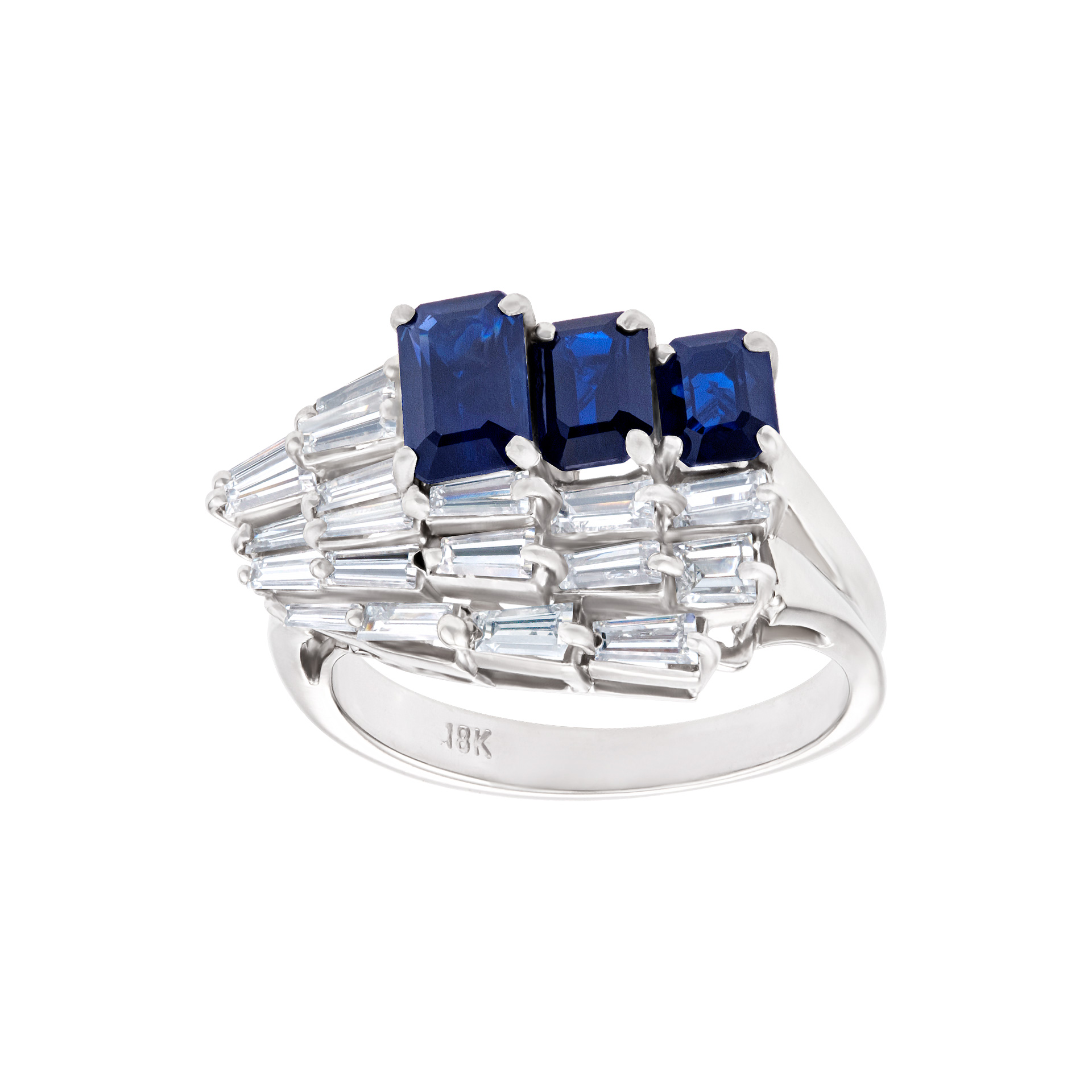 Diamond and sapphire ring in 18k white gold. 1.50 carats in diamonds. Size 5 image 1