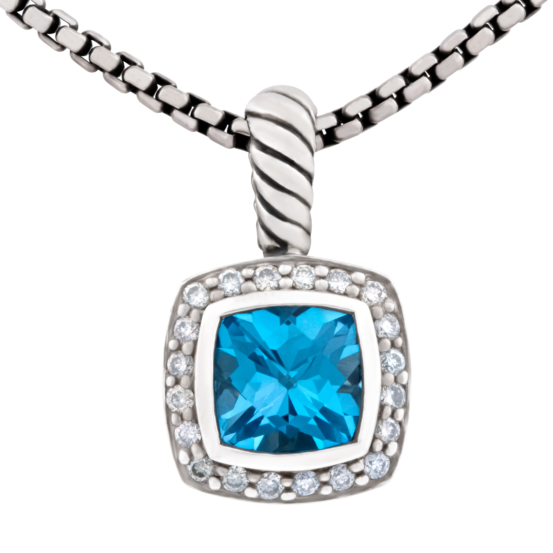 David Yurman Blue topaz and diamond pendant with chain. image 1