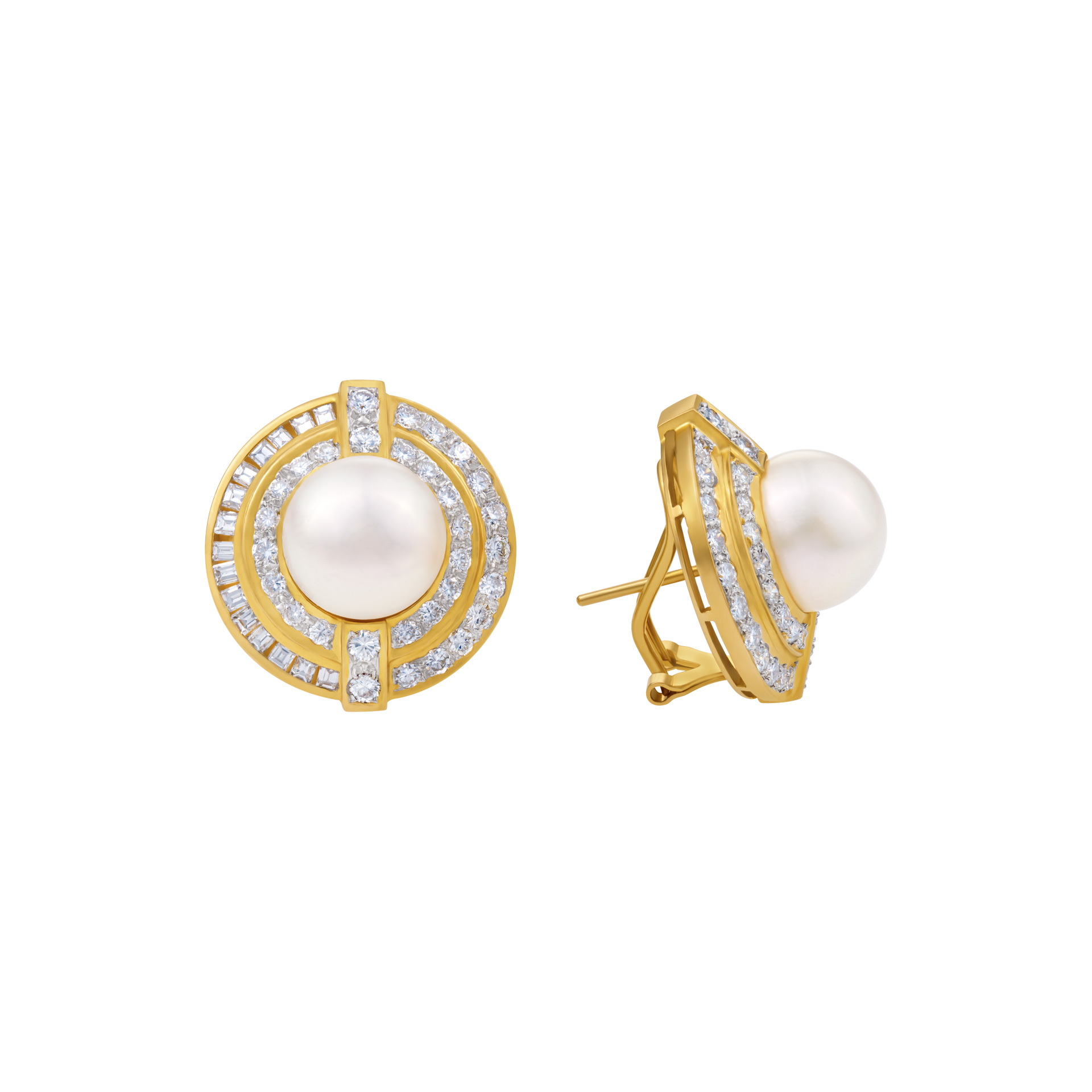 Pearl earrings with diamonds image 1