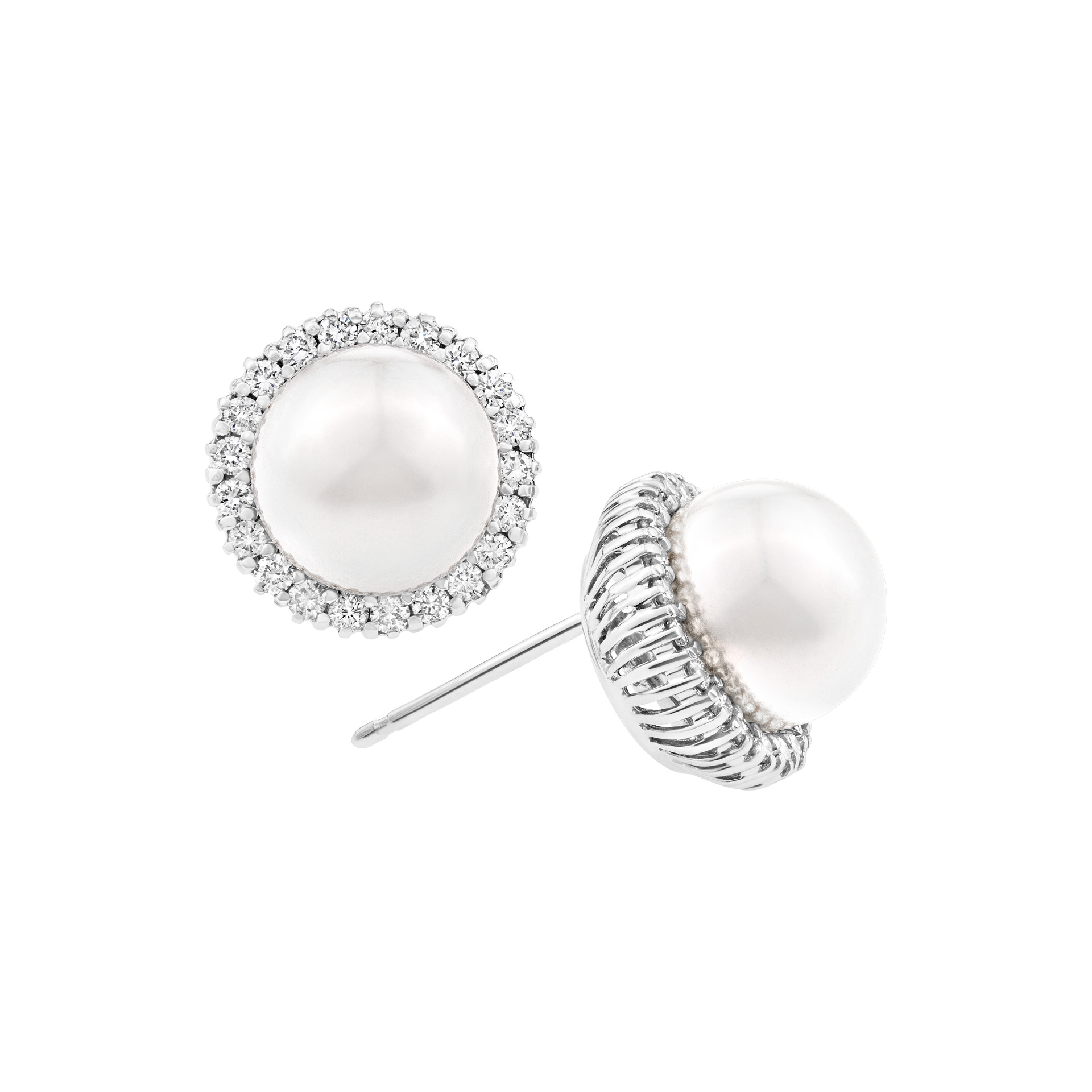 Pearl earrings with diamonds on 18K white gold image 1