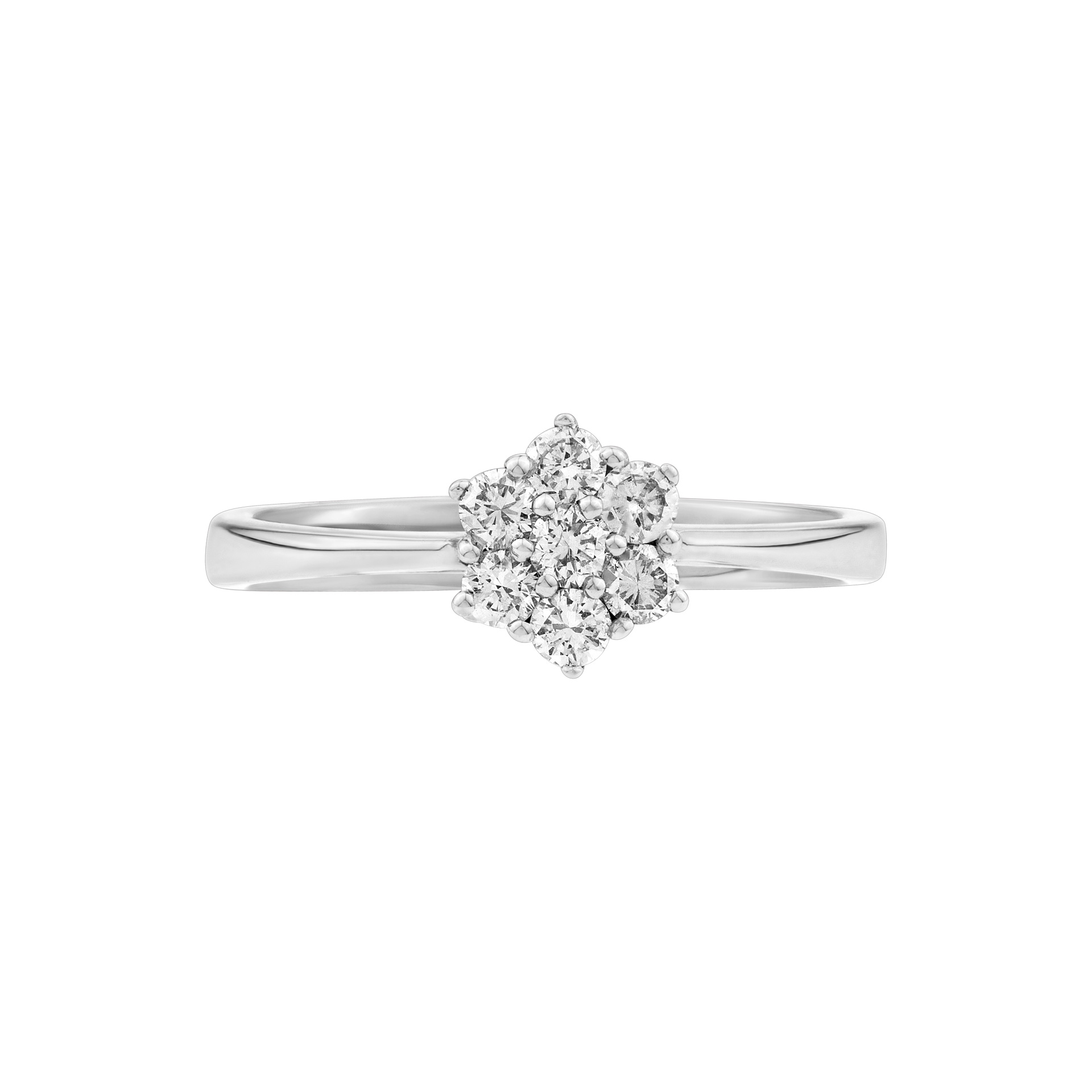 Ring with small diamond flower/snowflake in 18K white gold image 1