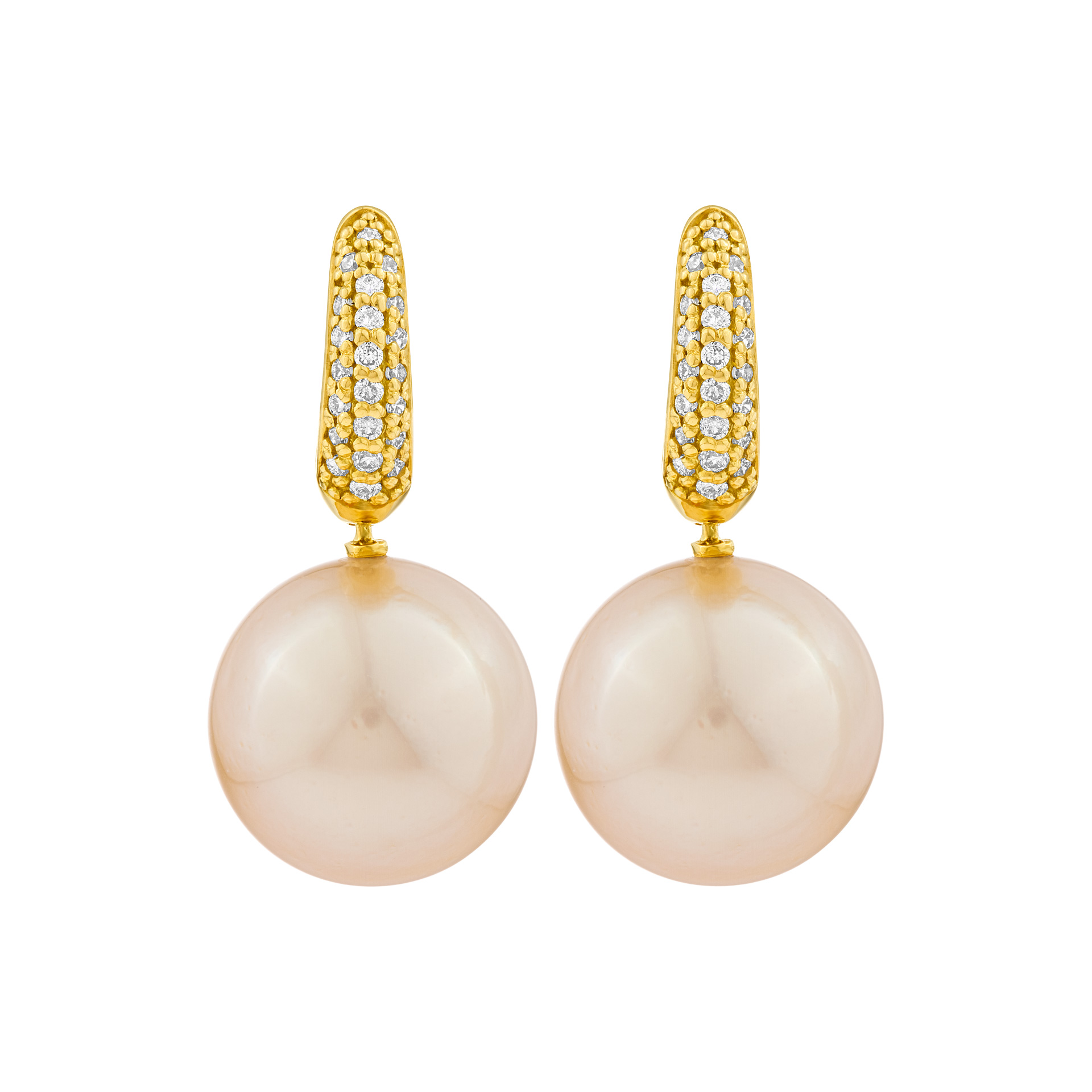 Golden pearl and diamond earrings in 18K gold image 1