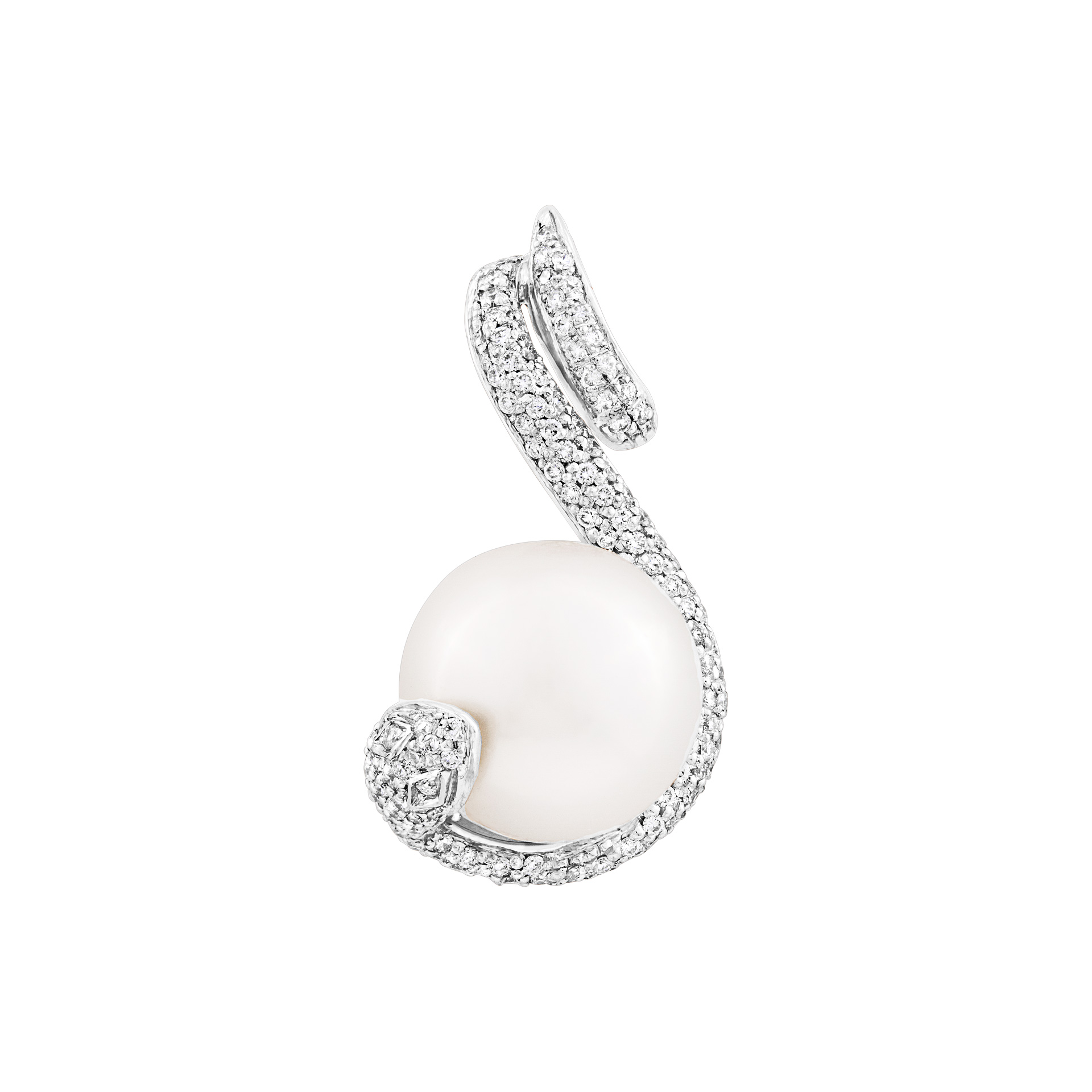 Snake pendant with pearl and diamonds in 18K white gold image 1