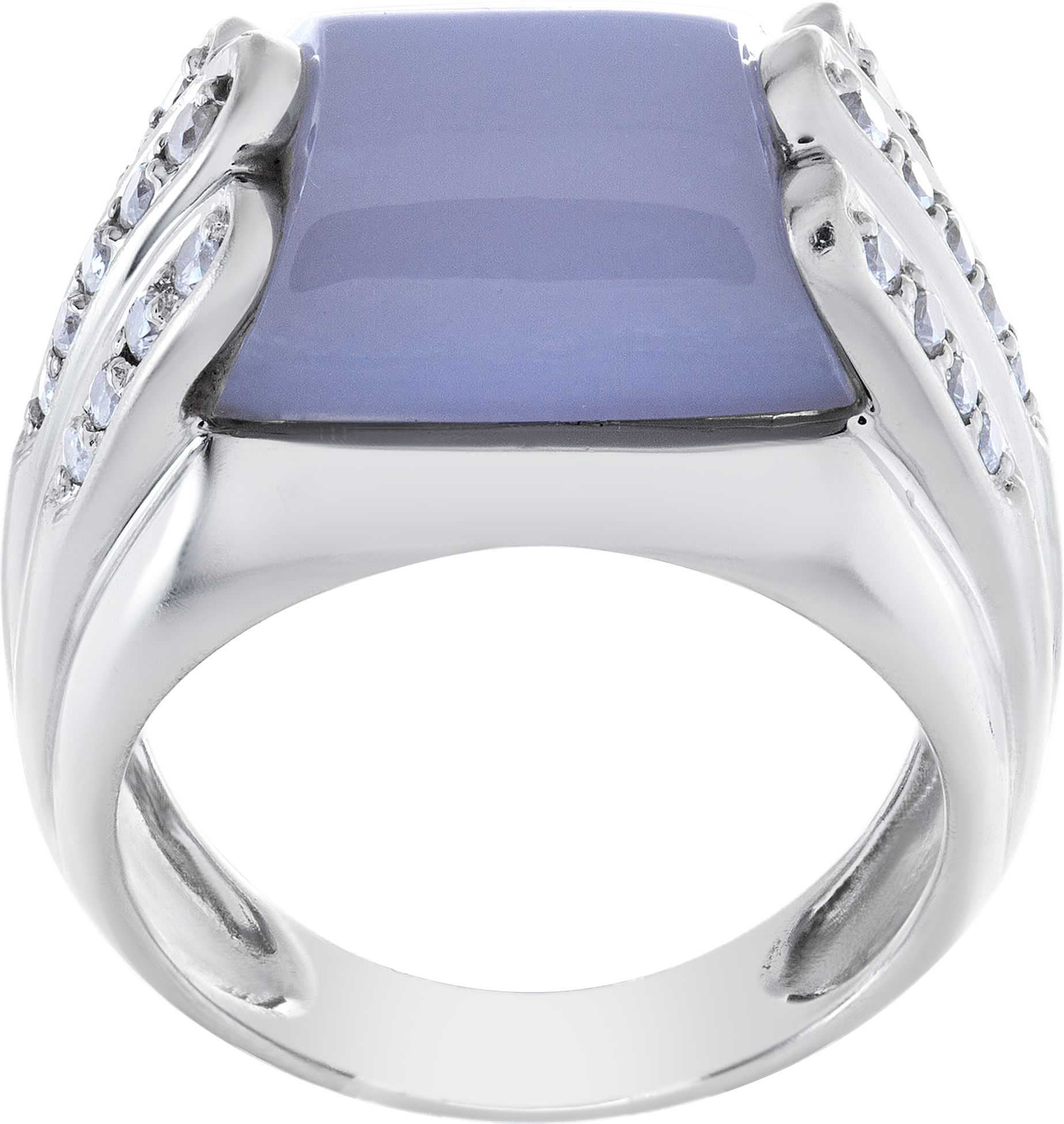 Purple chalcedony and diamond ring in 18k white gold image 1