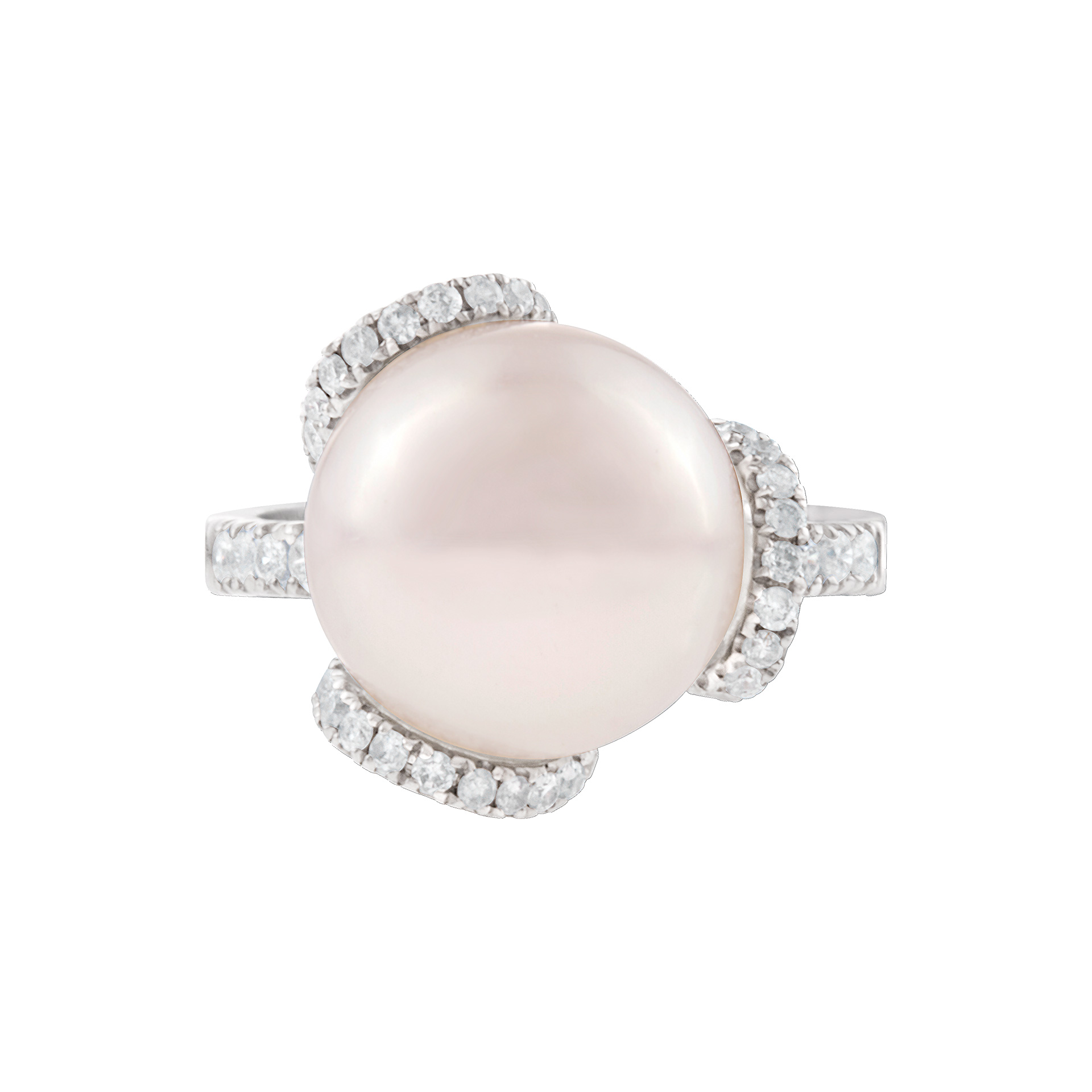 Pearl and diamond ring set in 18k white gold. 0.63 carats in diamonds. Size 6.75 image 1