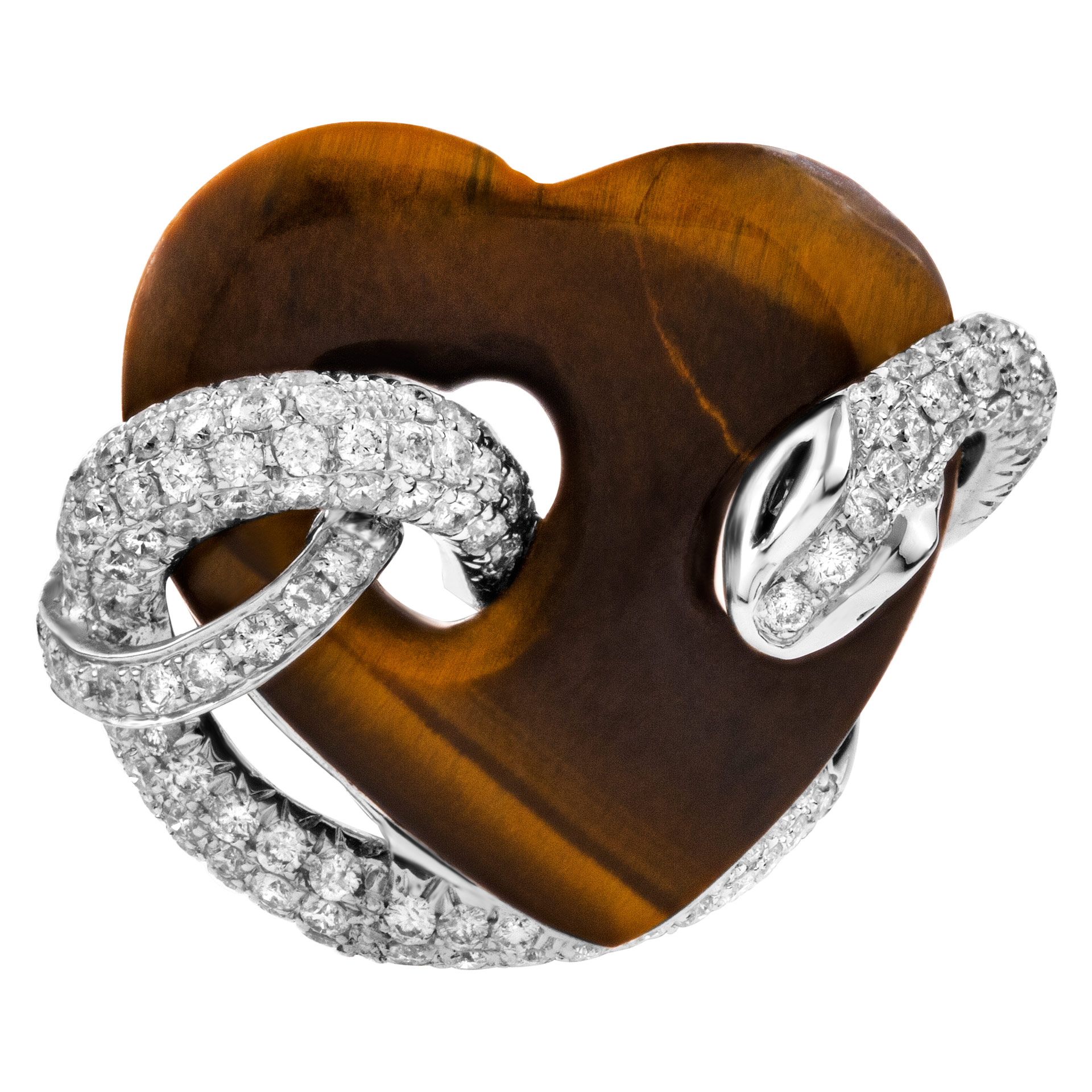 Tiger eye & black diamond ring in 14K white gold image 1