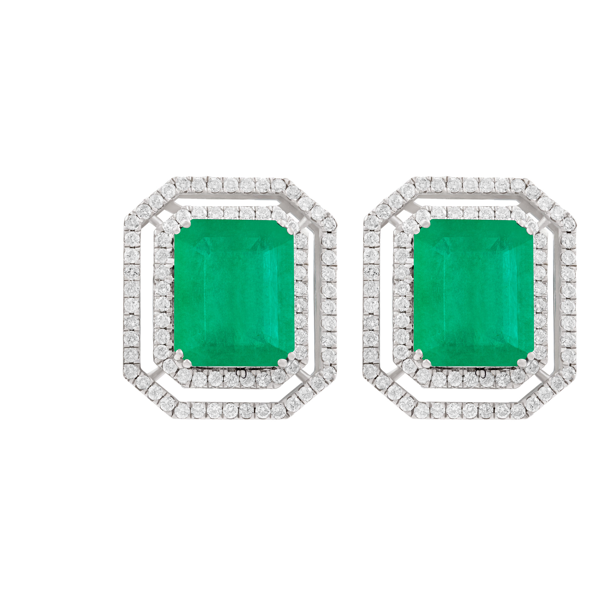 Emerald & diamond earrings in 18k white gold image 1