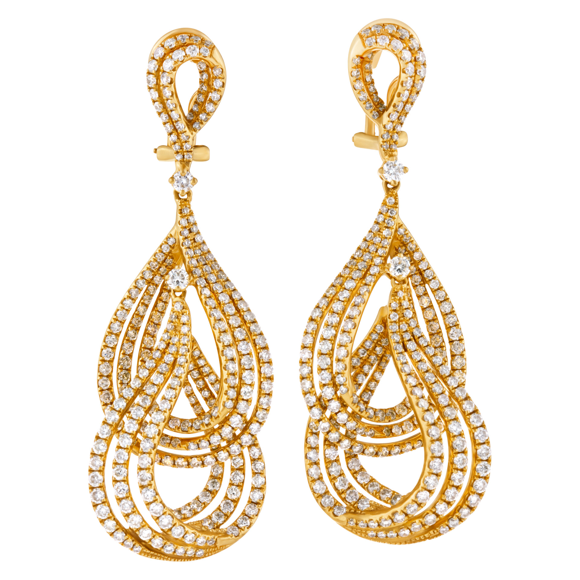 Twisted & cascading drop earrings in 18k yellow gold with 4.96 carats image 1