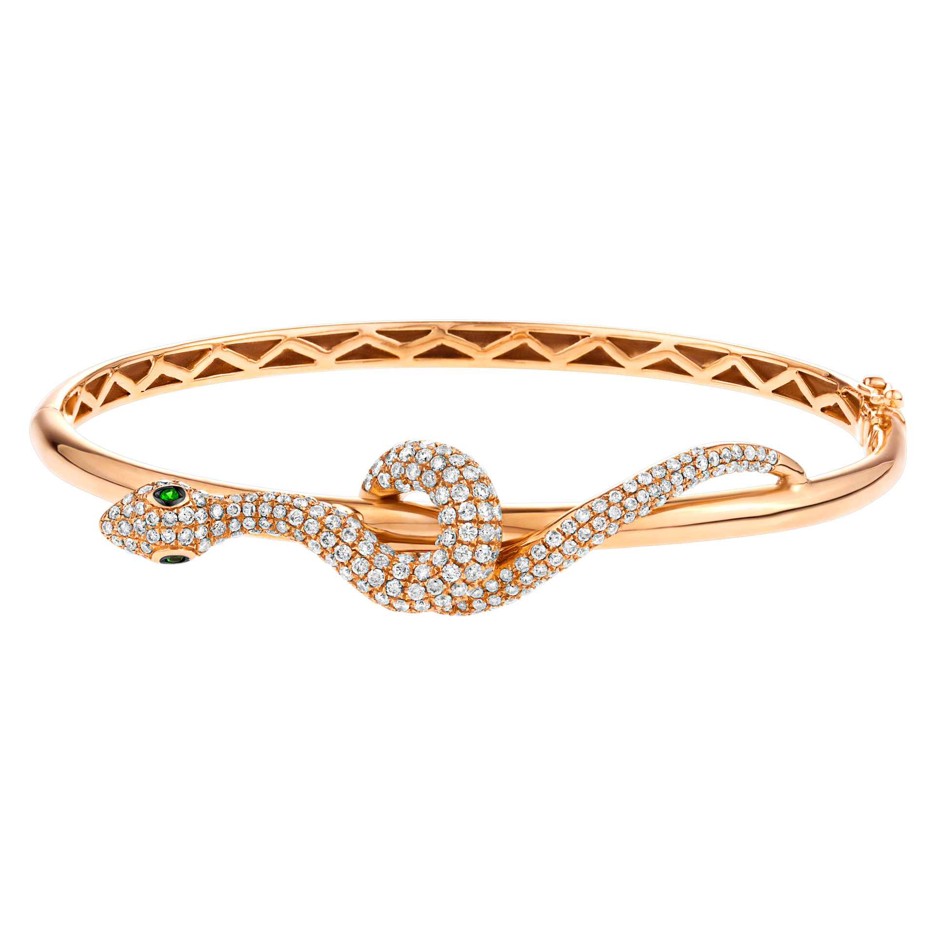 Snake 18K rose gold bangle with diamonds and tsavorites image 1