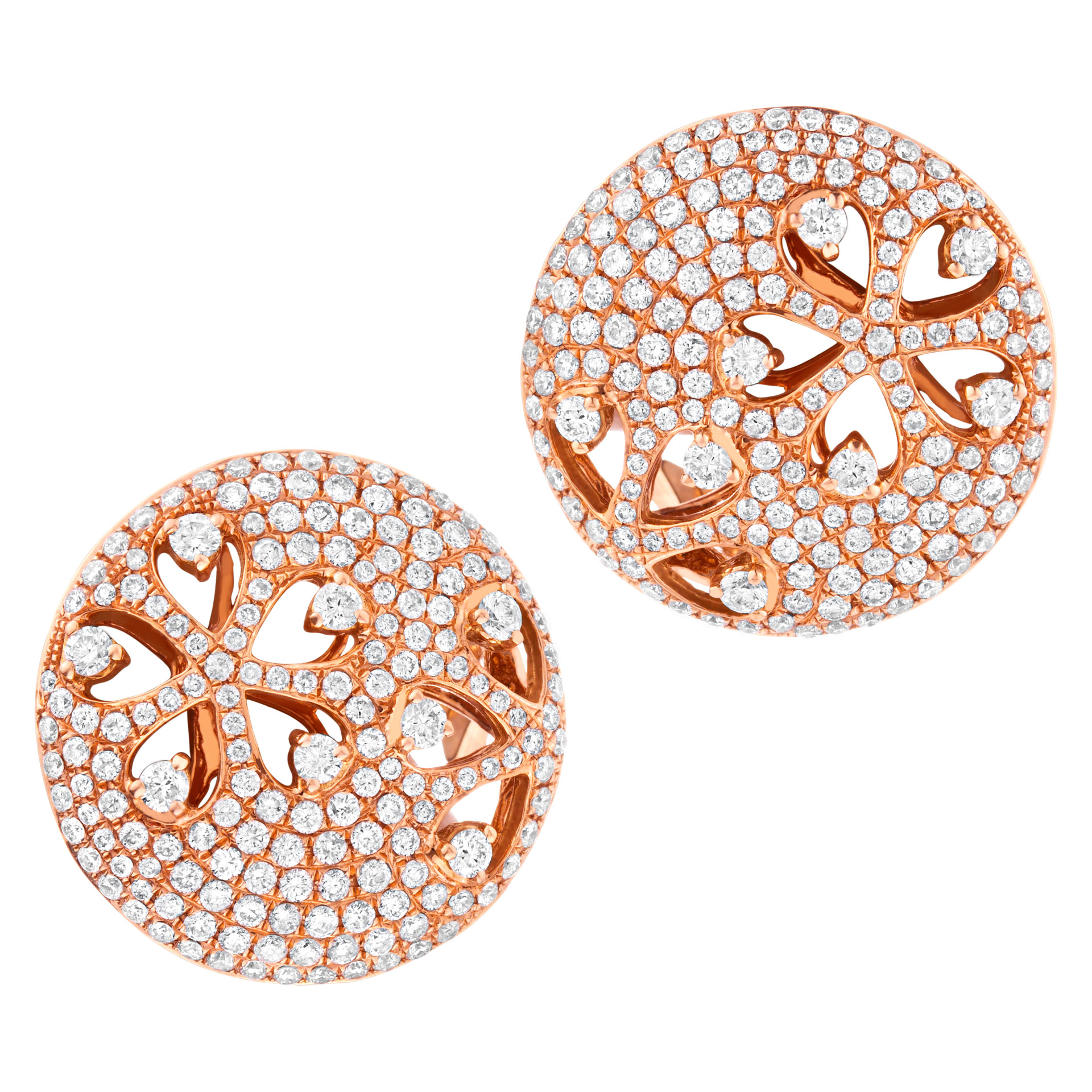 Round pave diamond earrings in 18k rose gold image 1