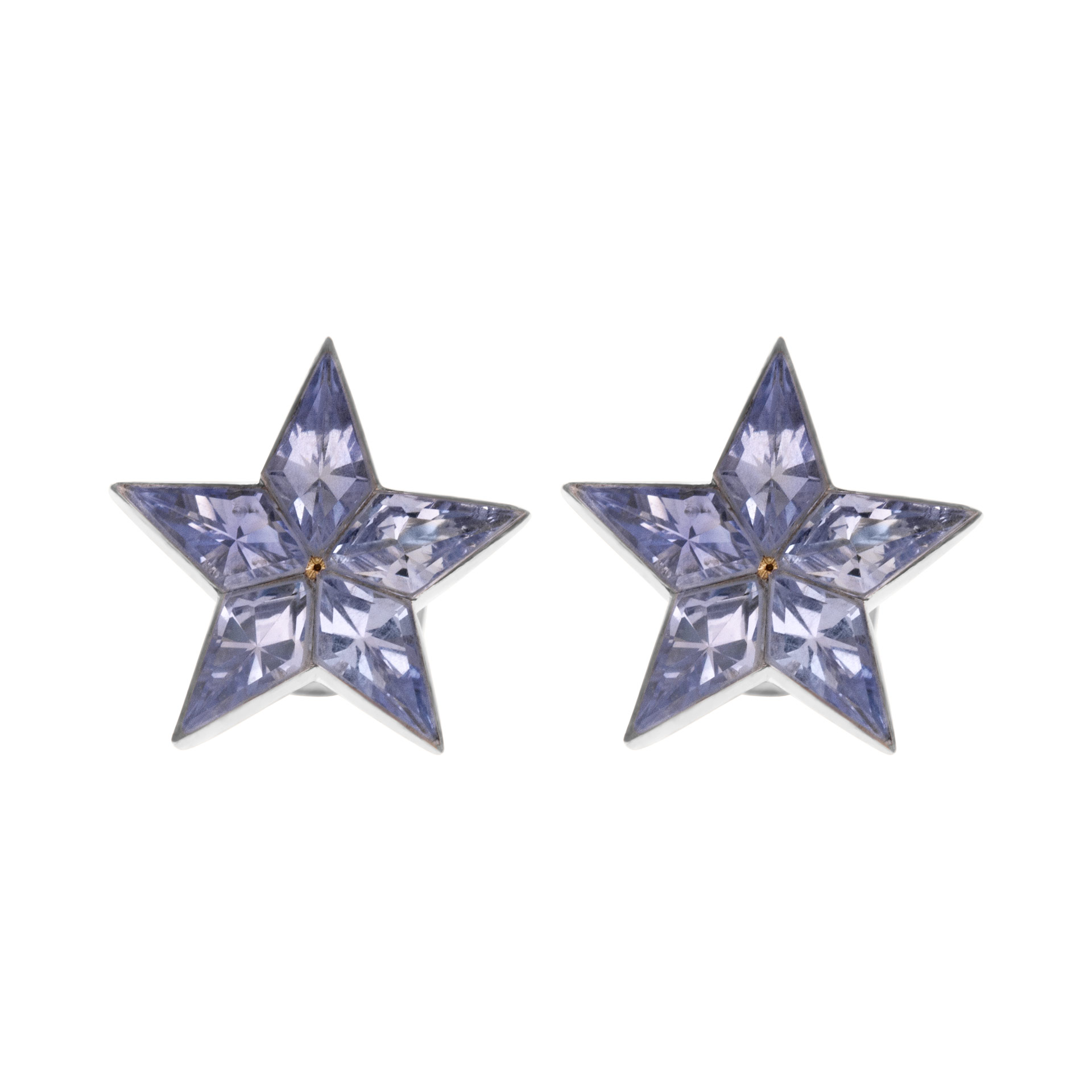 Charming invisible blue star sapphires studs in 18K white gold. image 1